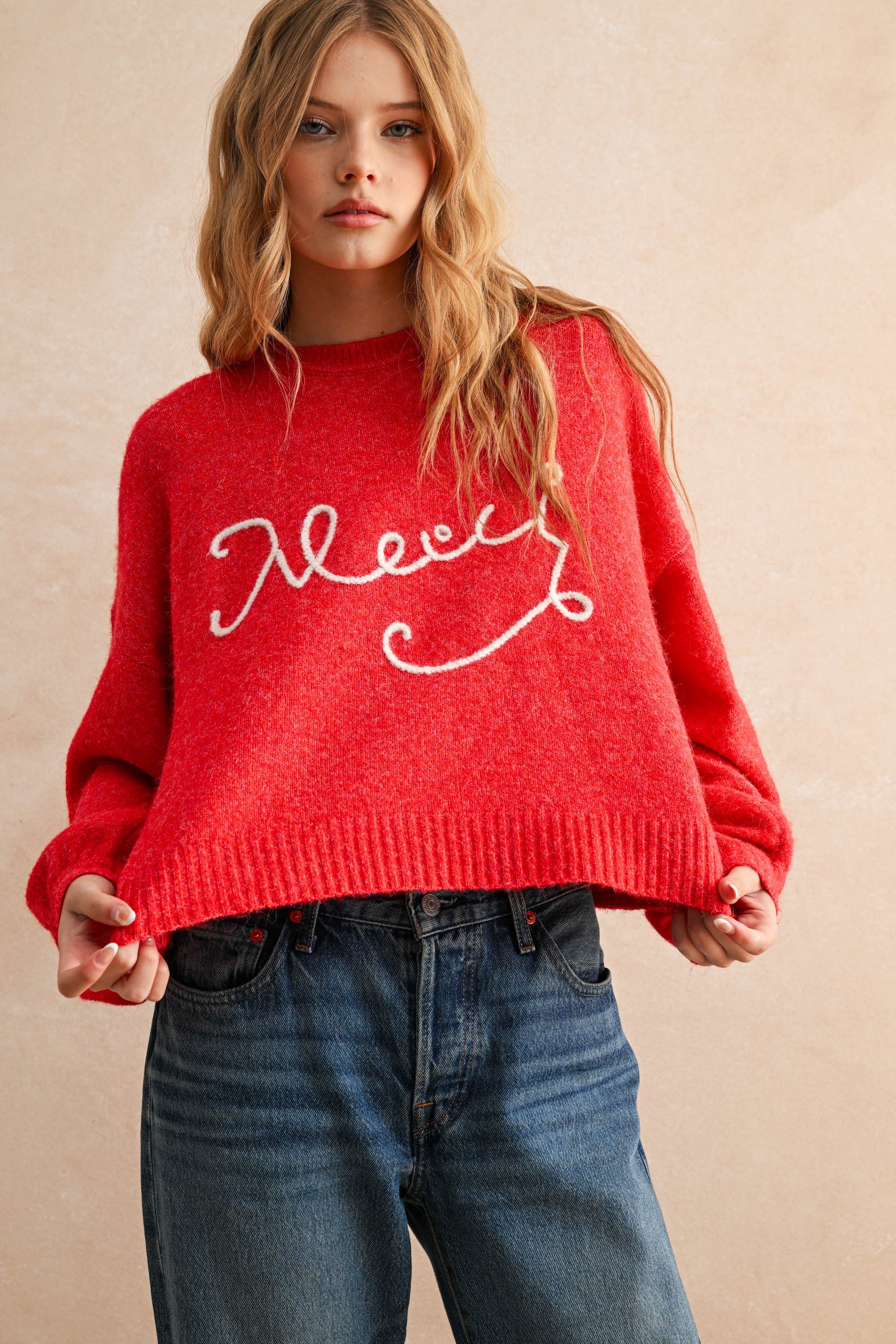 Merci Letter Patch Sweater Top