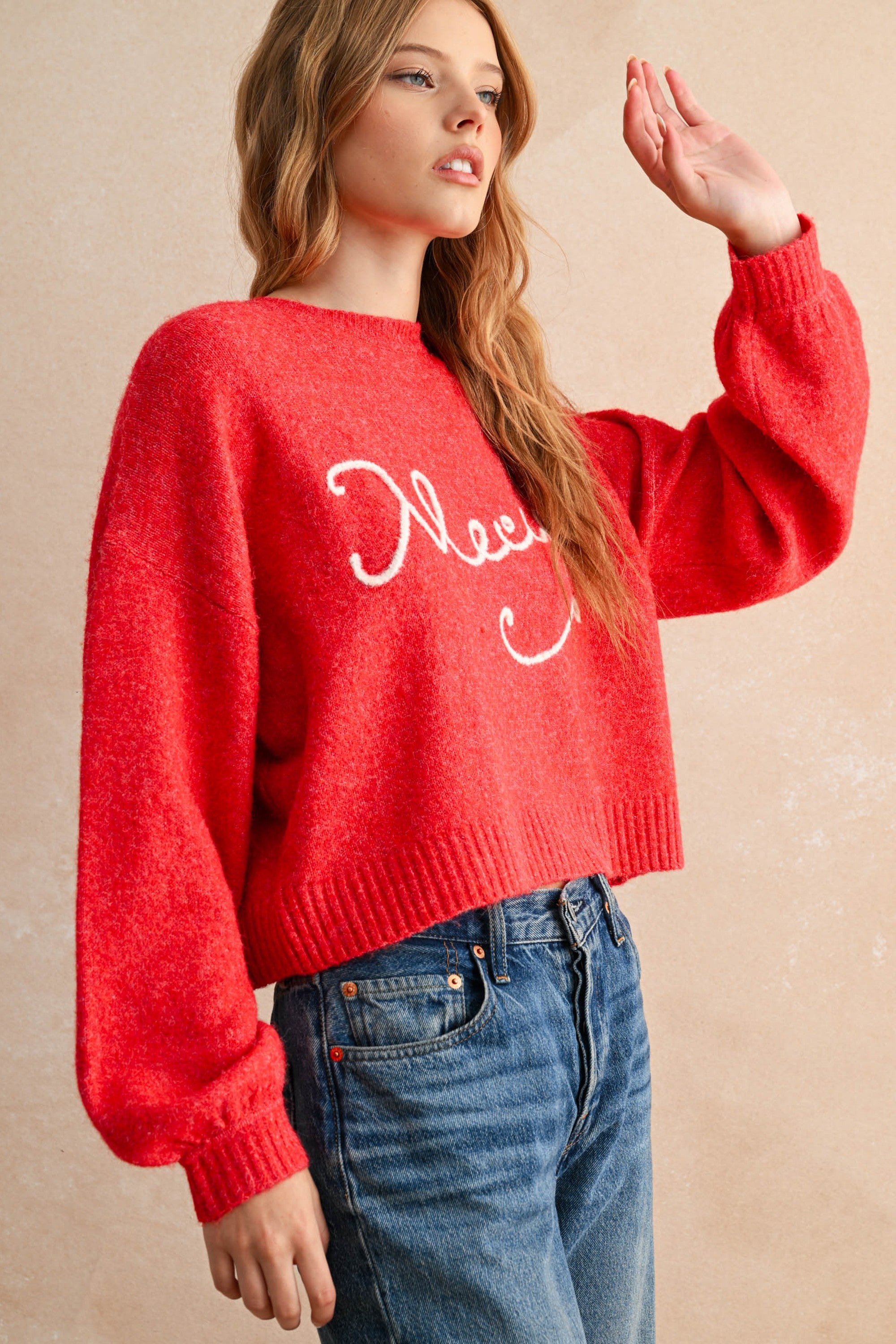 Merci Letter Patch Sweater Top