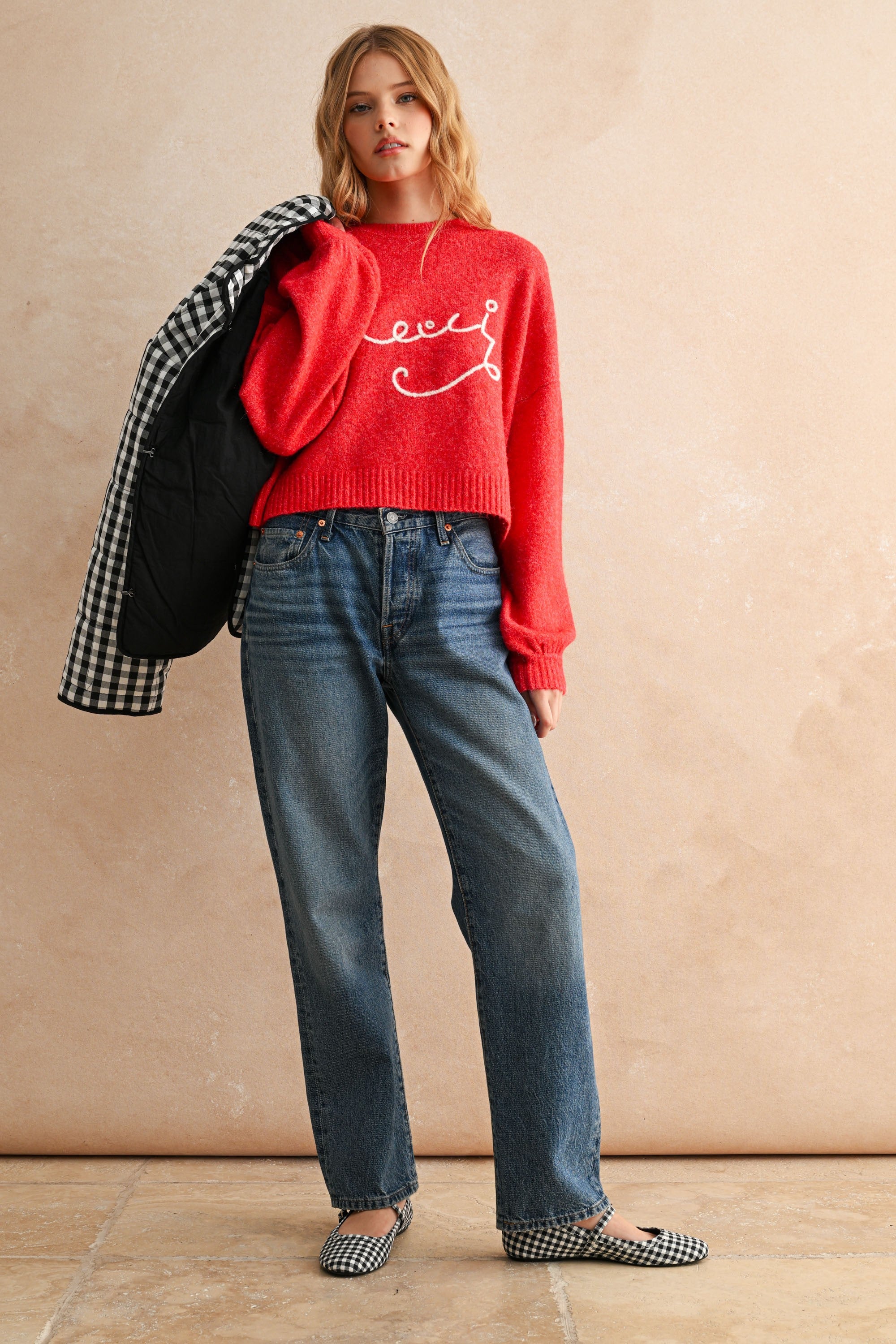 Merci Letter Patch Sweater Top