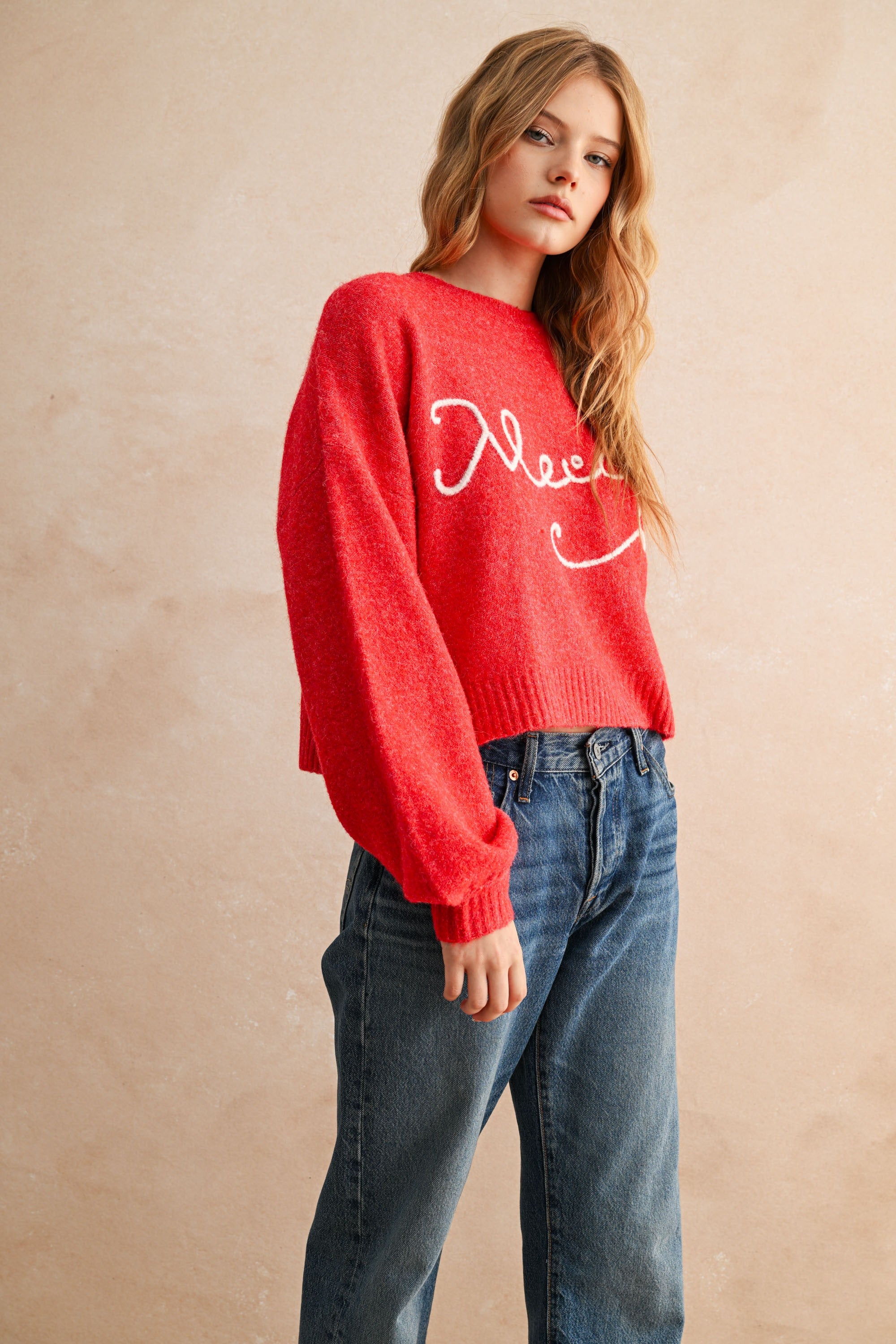 Merci Letter Patch Sweater Top