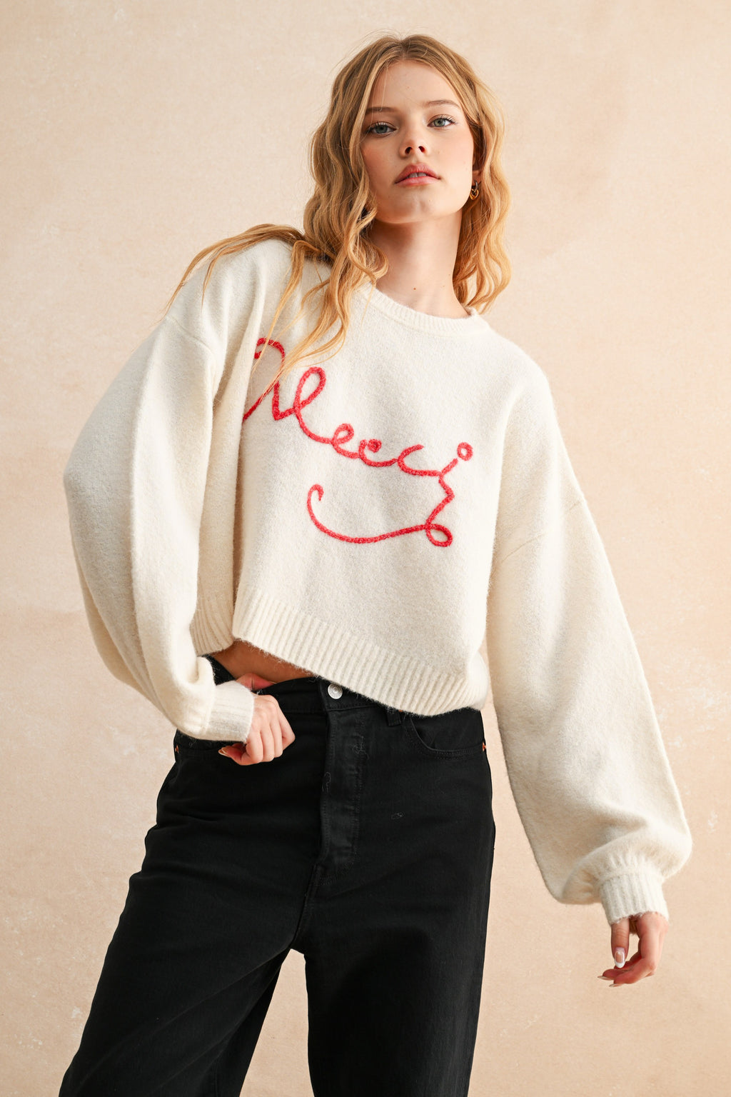 Merci Letter Patch Sweater Top