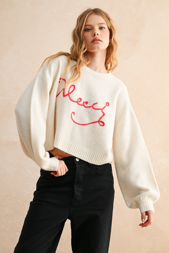 Merci Letter Patch Sweater Top