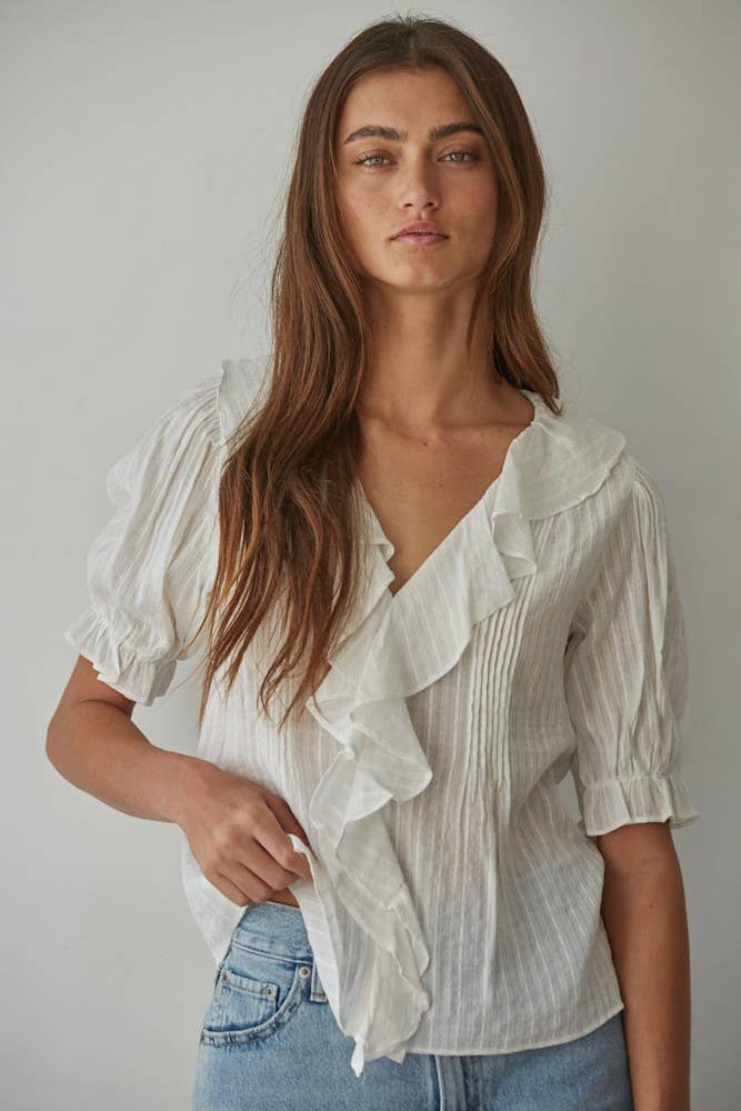 Buttondown V-Neck Short Sleeve Top