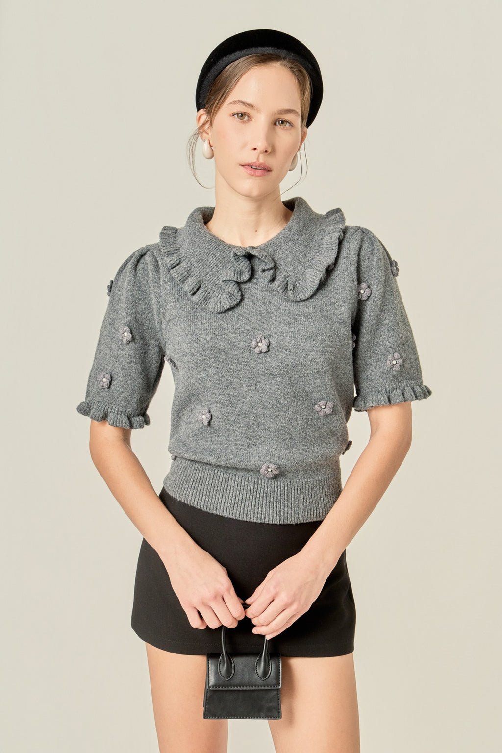 Pearl Floral Ruffle Sleeve Knit