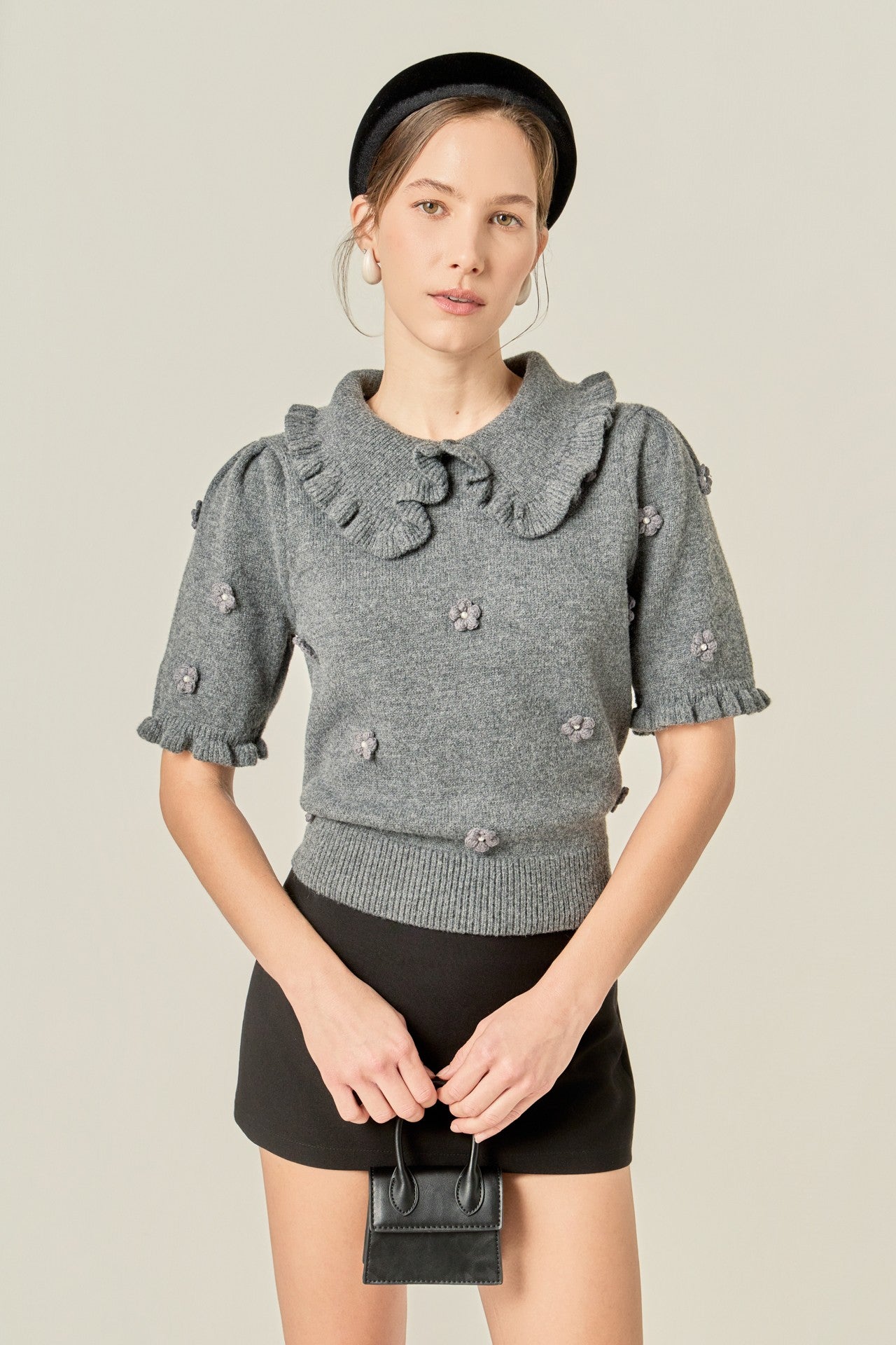 Pearl Floral Ruffle Sleeve Knit