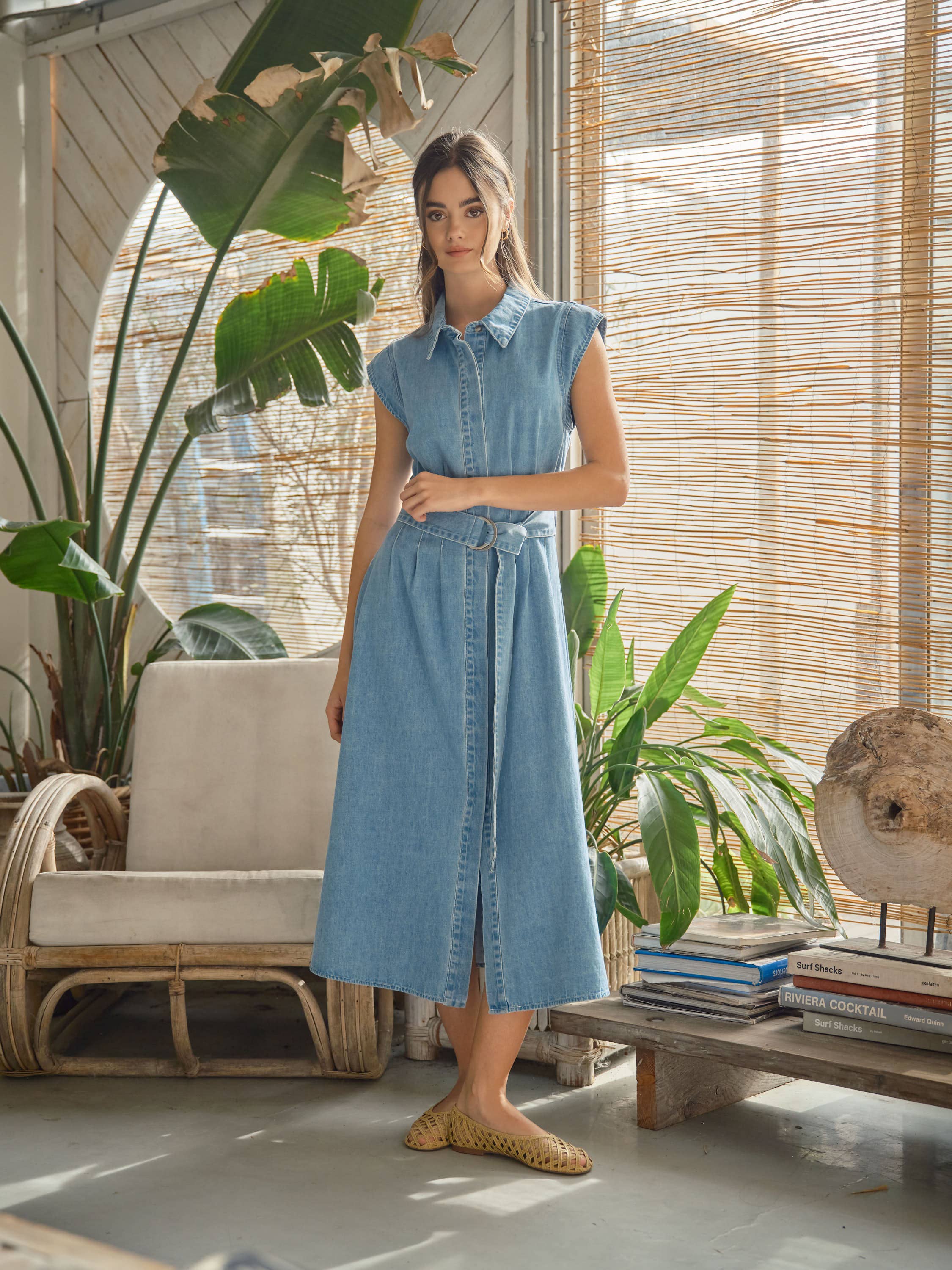 Cap Sleeve Belted Midi Dress