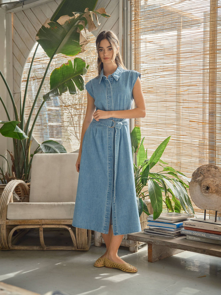Cap Sleeve Belted Midi Dress