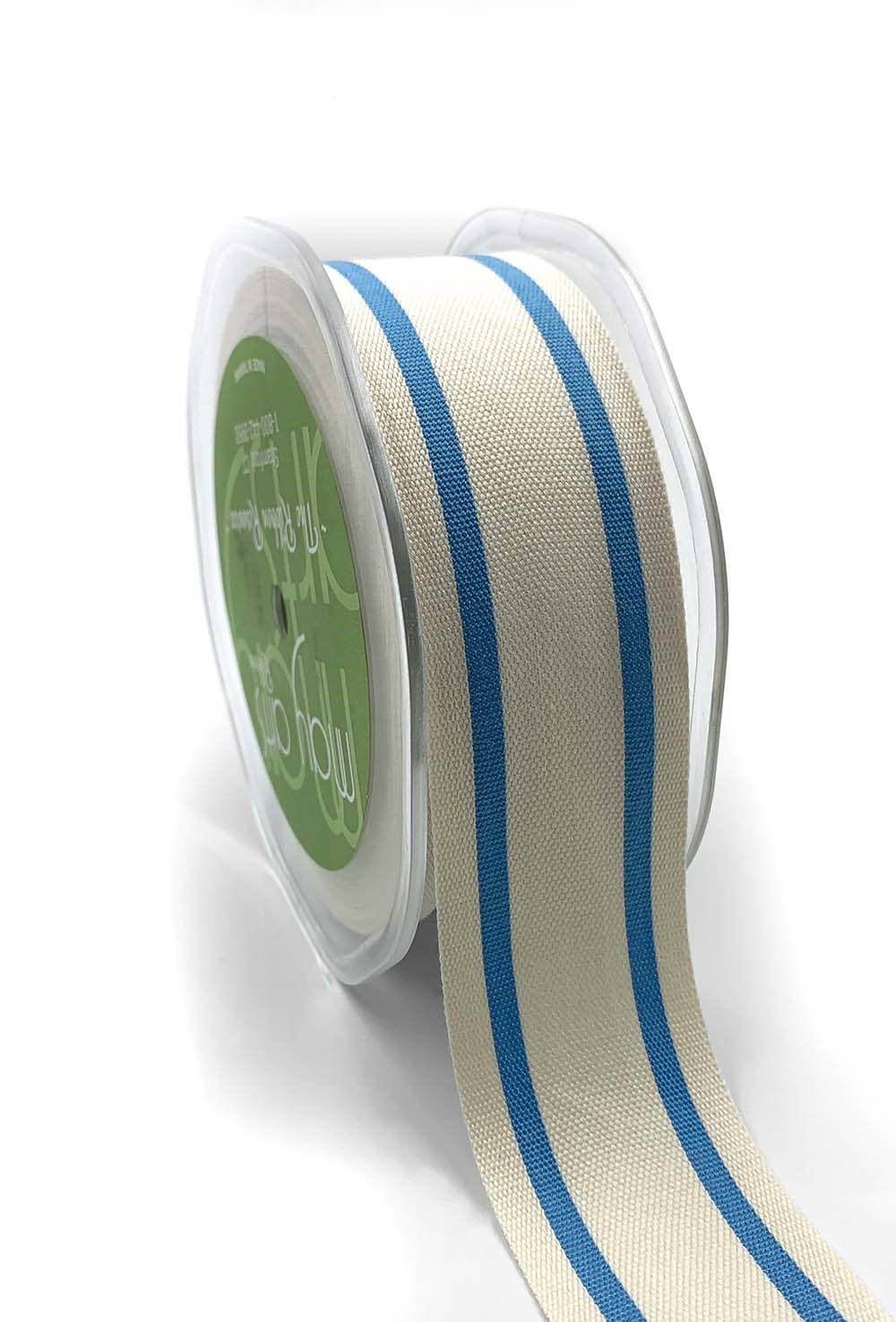 Woven Cotton Bright Blue Double Stripes Ribbon