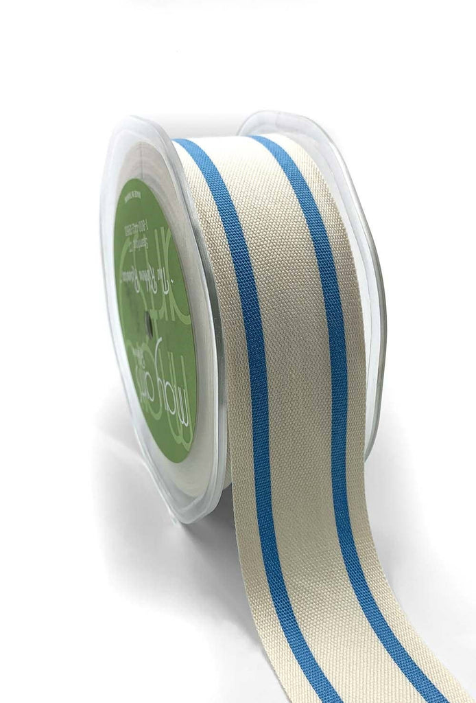 Woven Cotton Bright Blue Double Stripes Ribbon