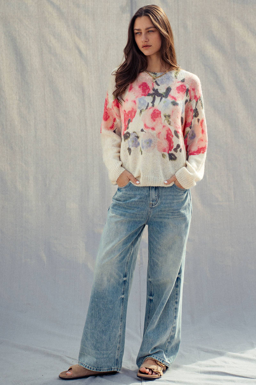 Oversized Floral Print Sweater