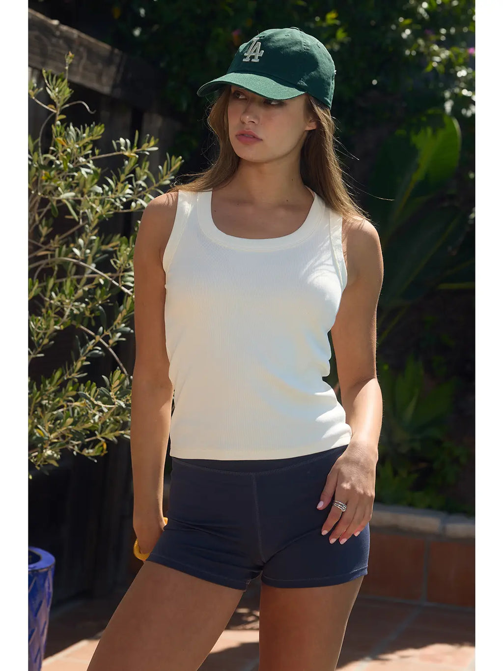 Ribbed Scoop-Neck Tank Top in White