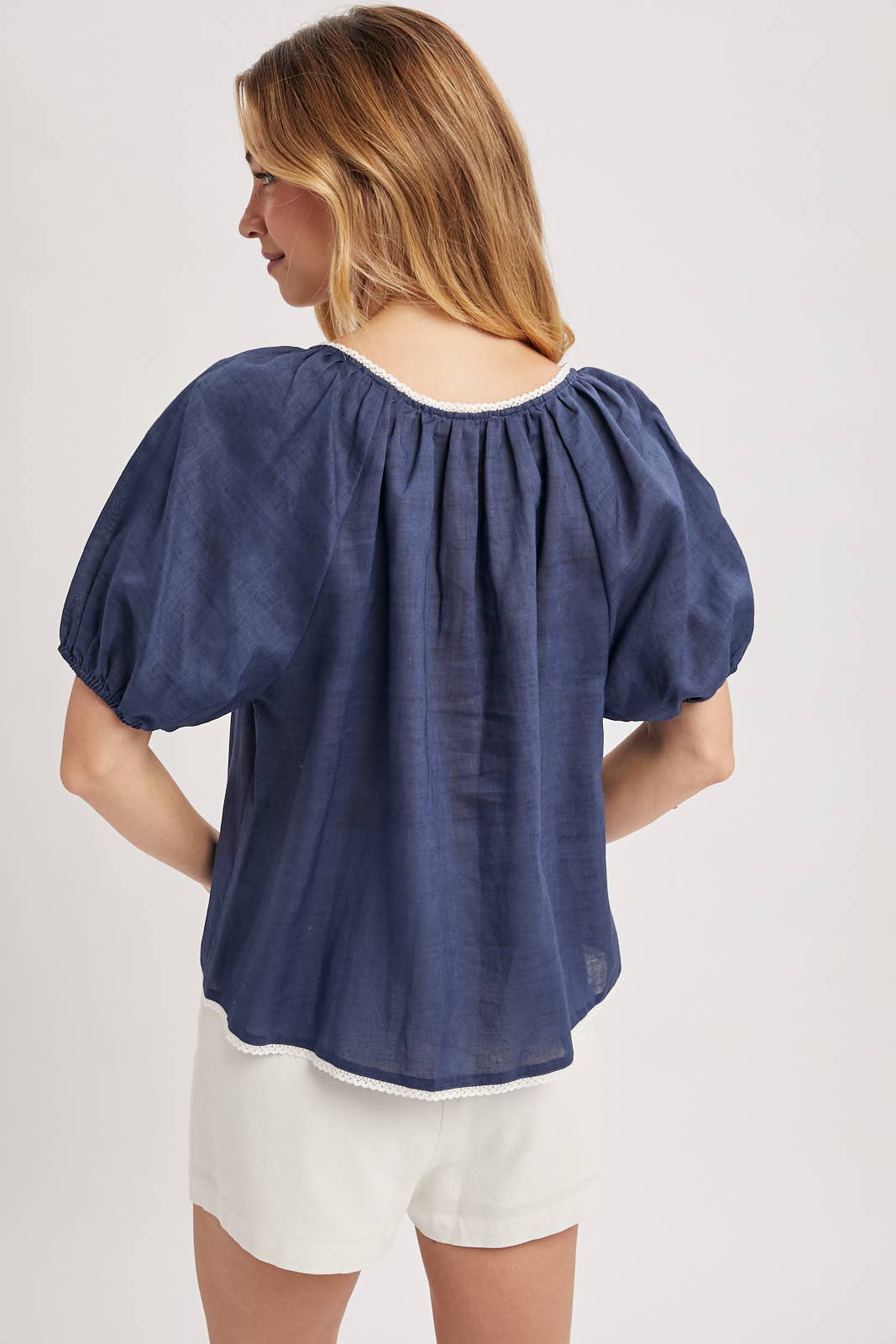 Trim Detail Puff Sleeve Blouse