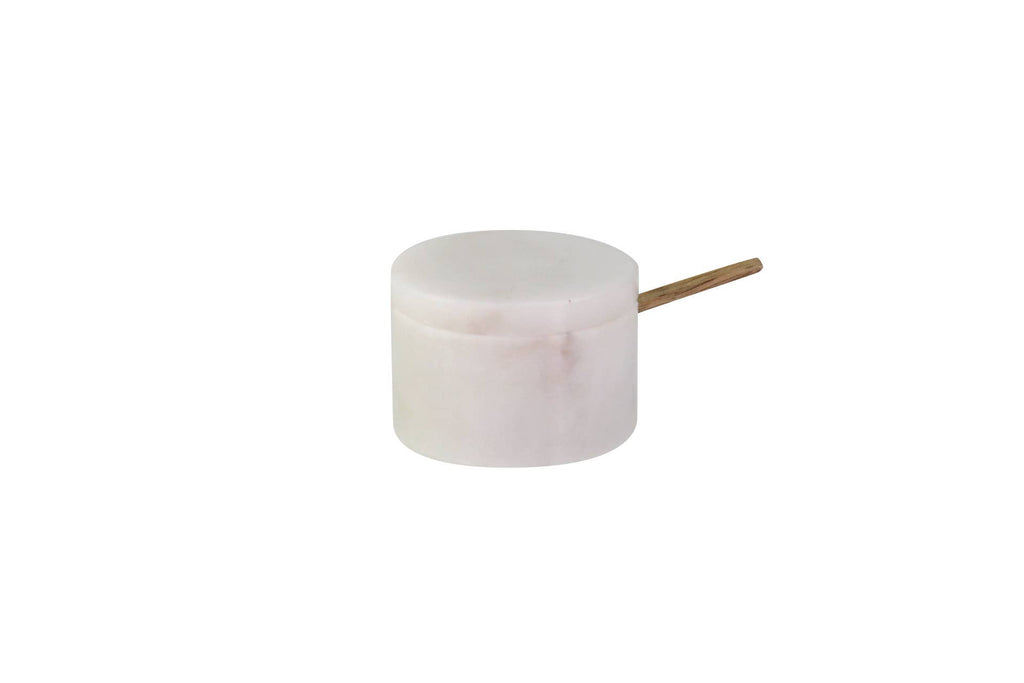White Marble Lidded Cellar with Wood Spoon