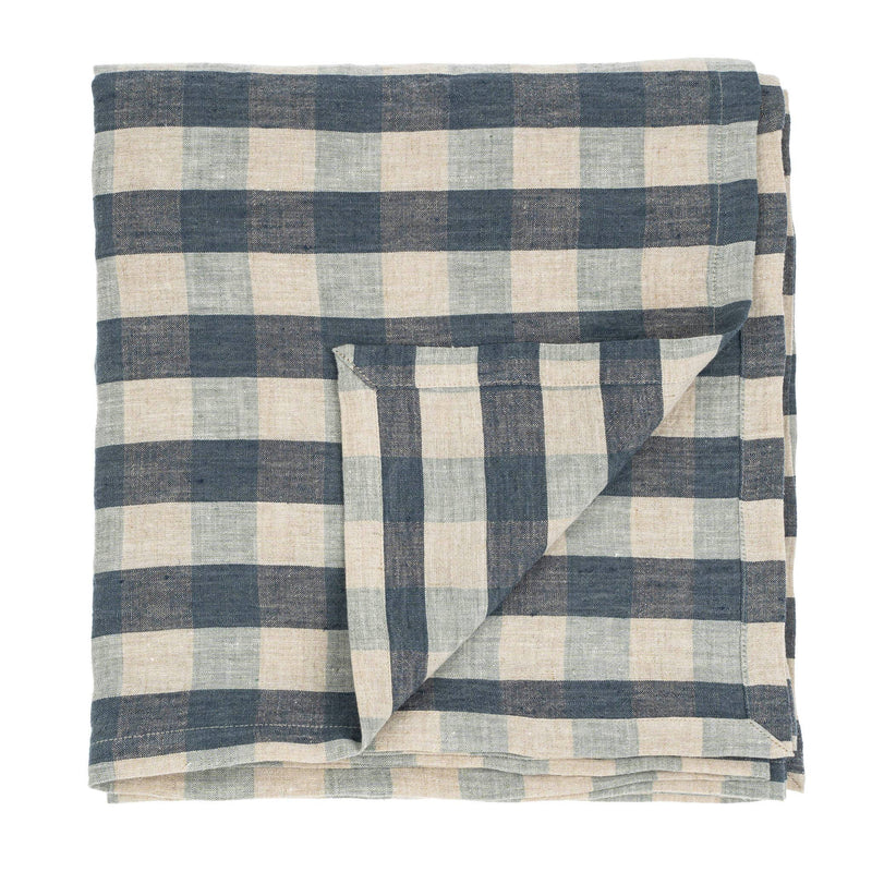 Linen Gingham Tablecloth Blue