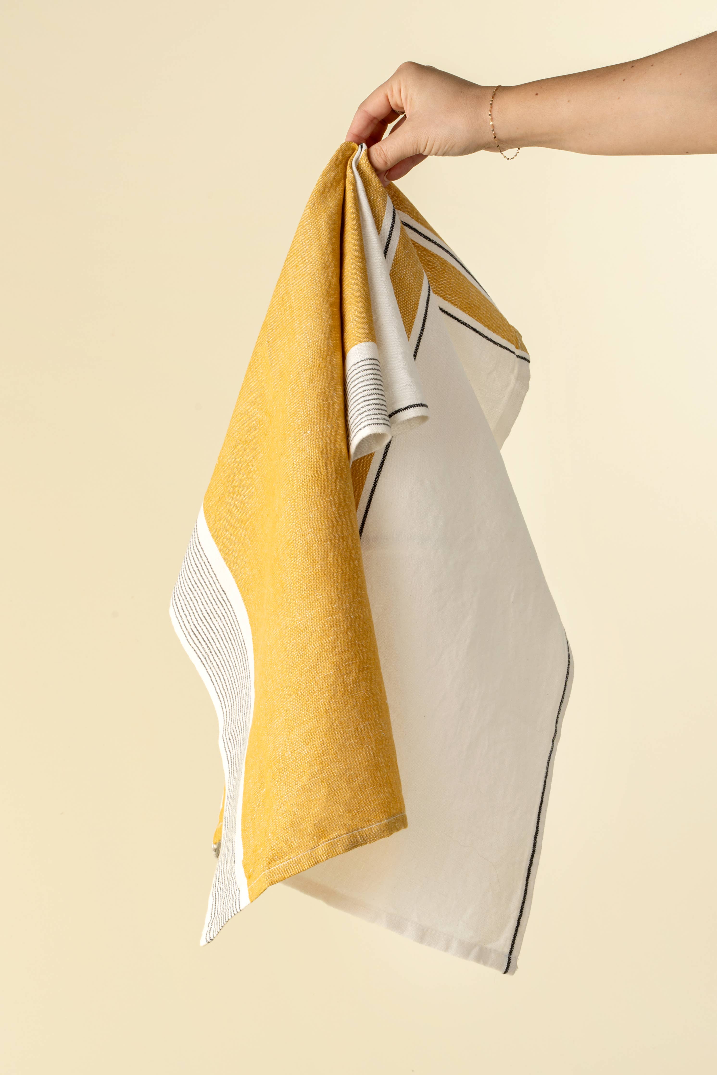 Yellow French Stripe Linen Tea Towels