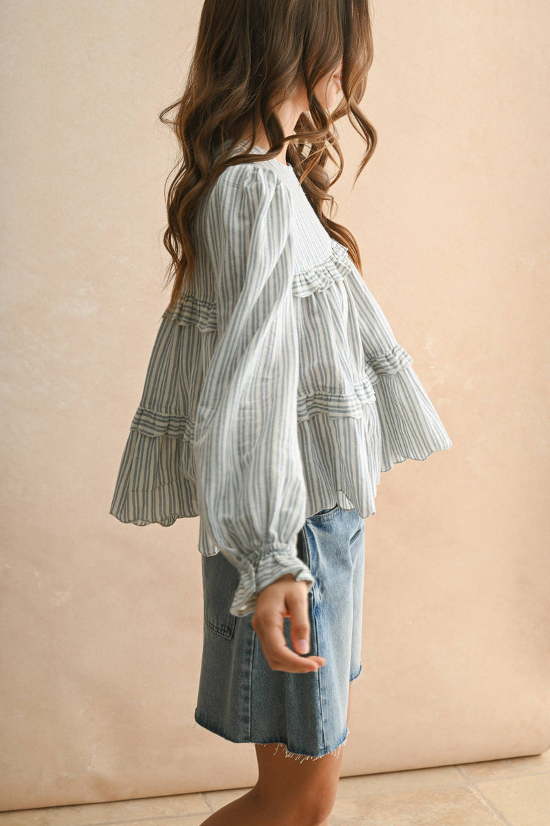 Striped Pattern Ruffle Detail Blouse