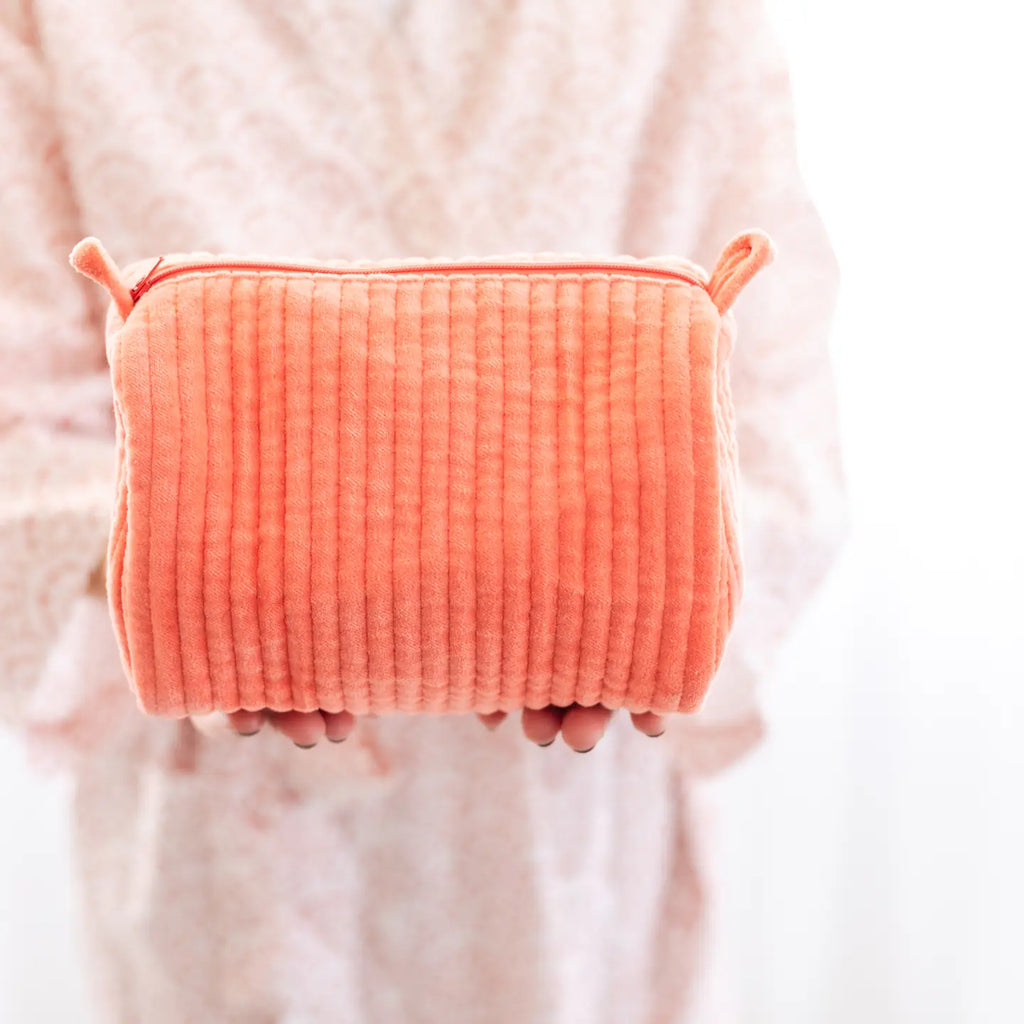 Velvet & Block Print Lined Cosmetic Pouch