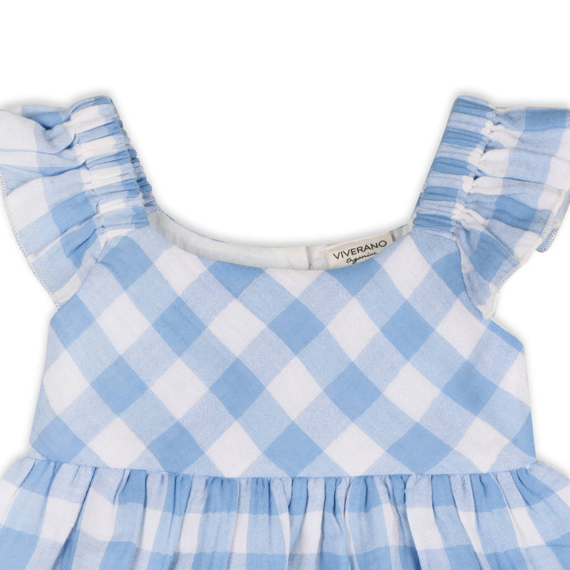 Audrey Arctic Blue Gingham Baby Dress + Bloomer (Organic)