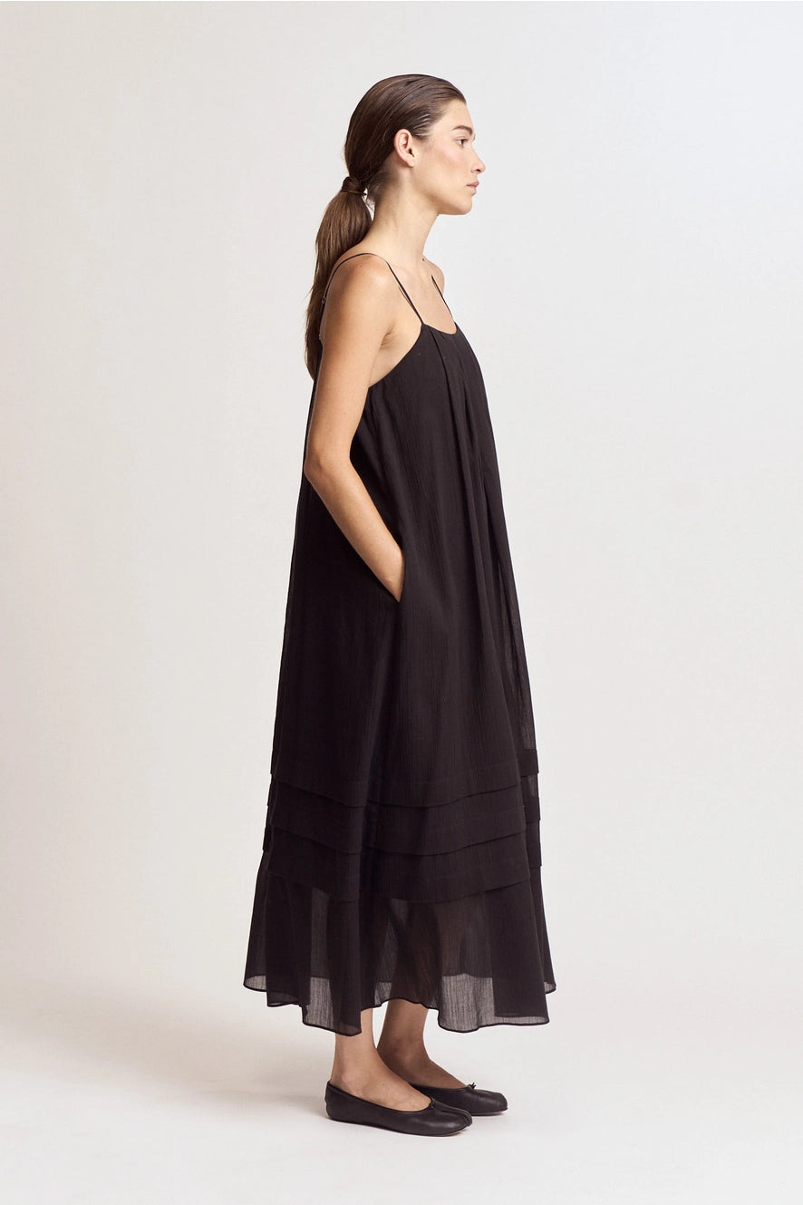 Pleated Cotton Maxi Dress