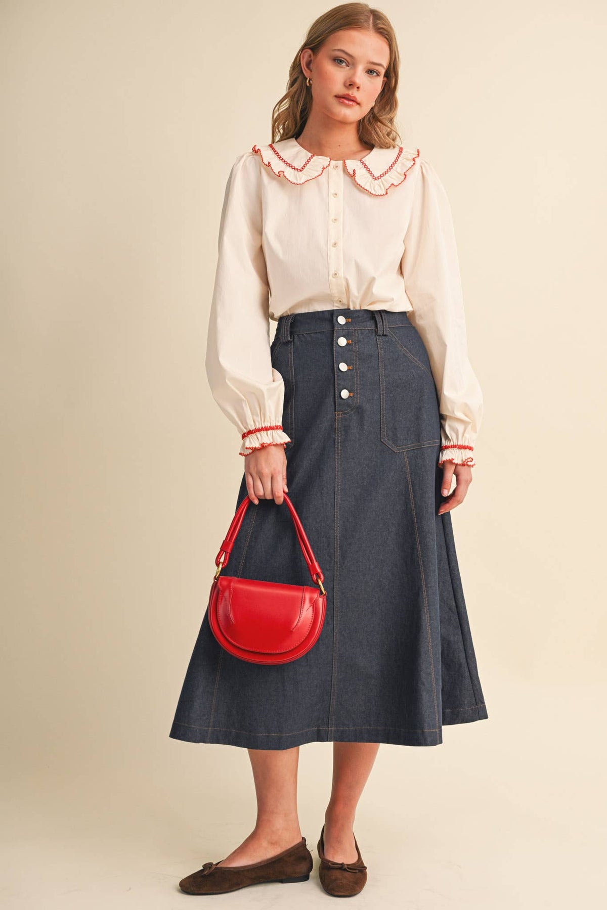 Doll Collar Button Up Top