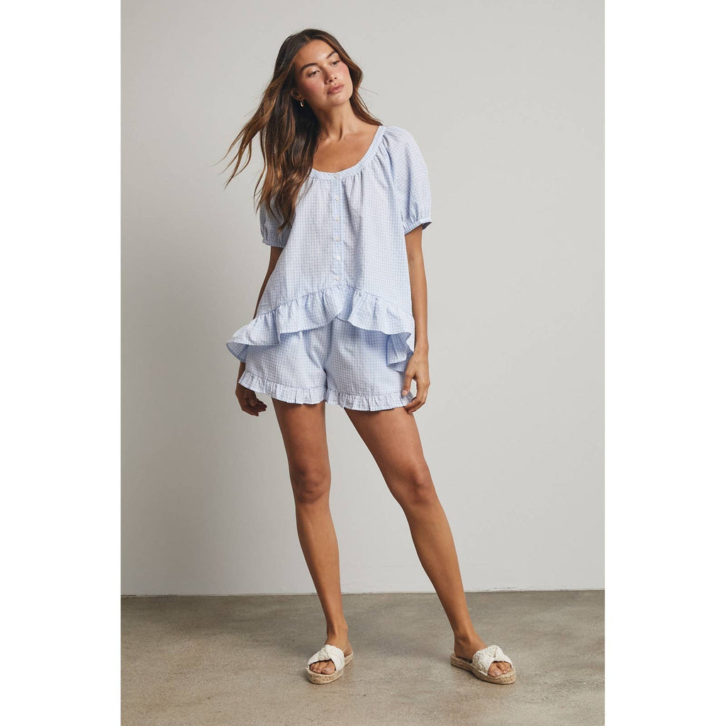 Gingham Hi-Low Ruffle Blouse