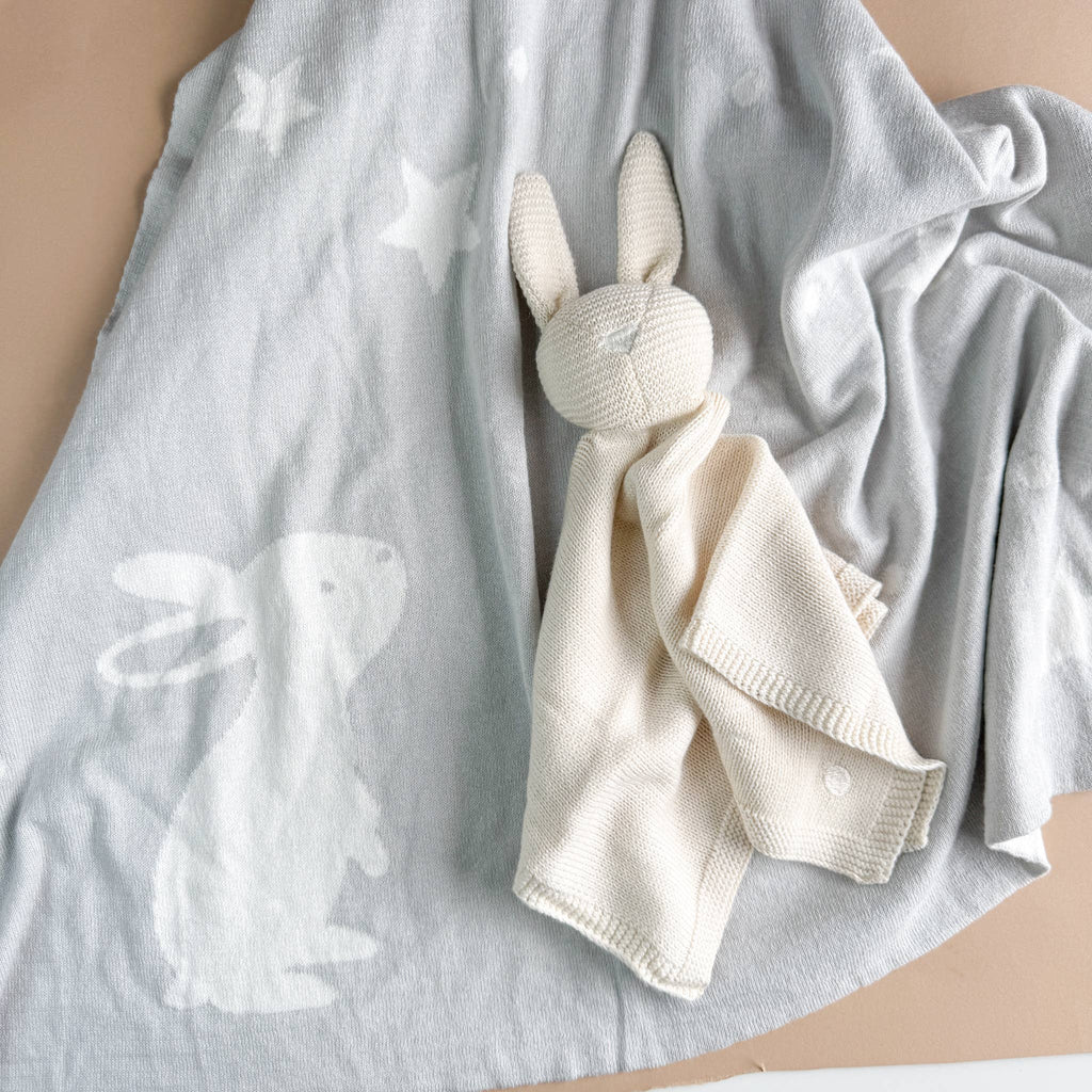 Gray Star Moon Bunny Lovey Blanket Set