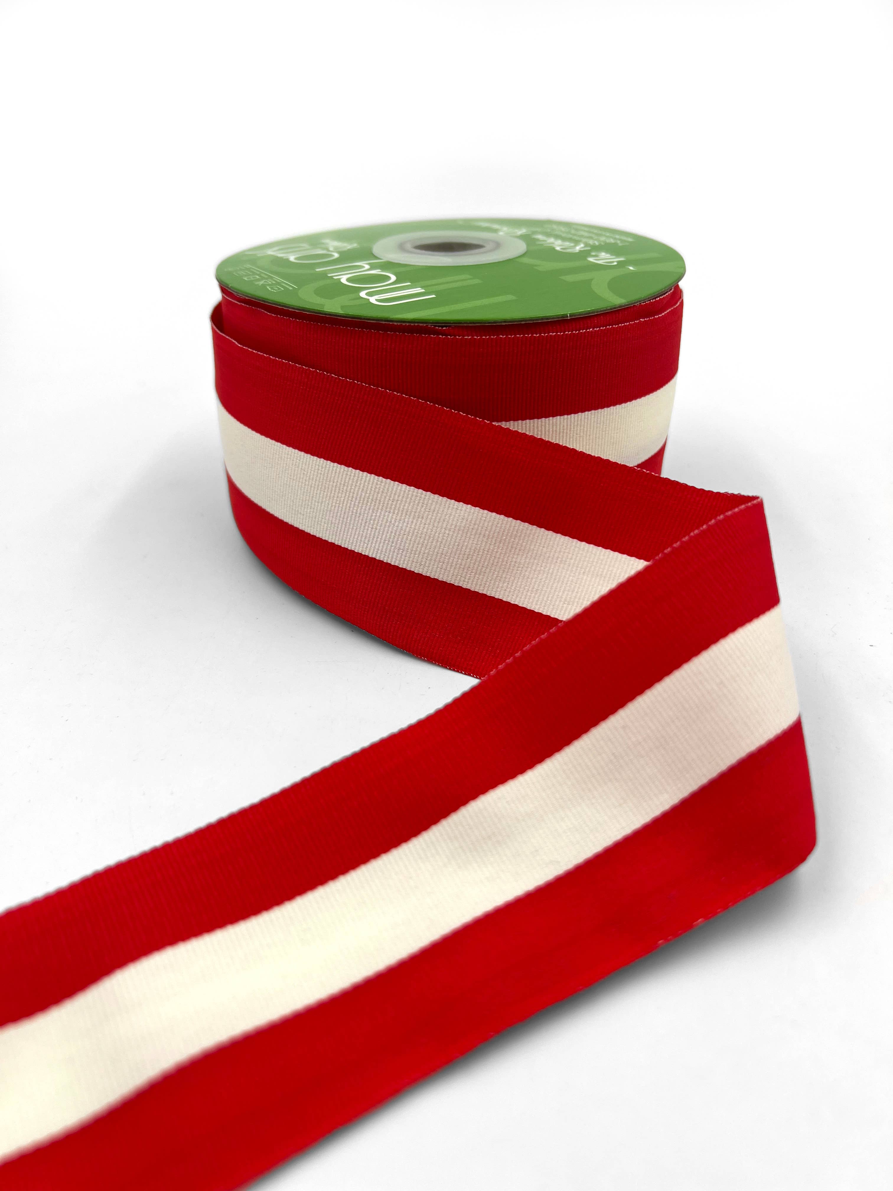 Red & Ivory Woven Modern Stripe Grosgrain Ribbon