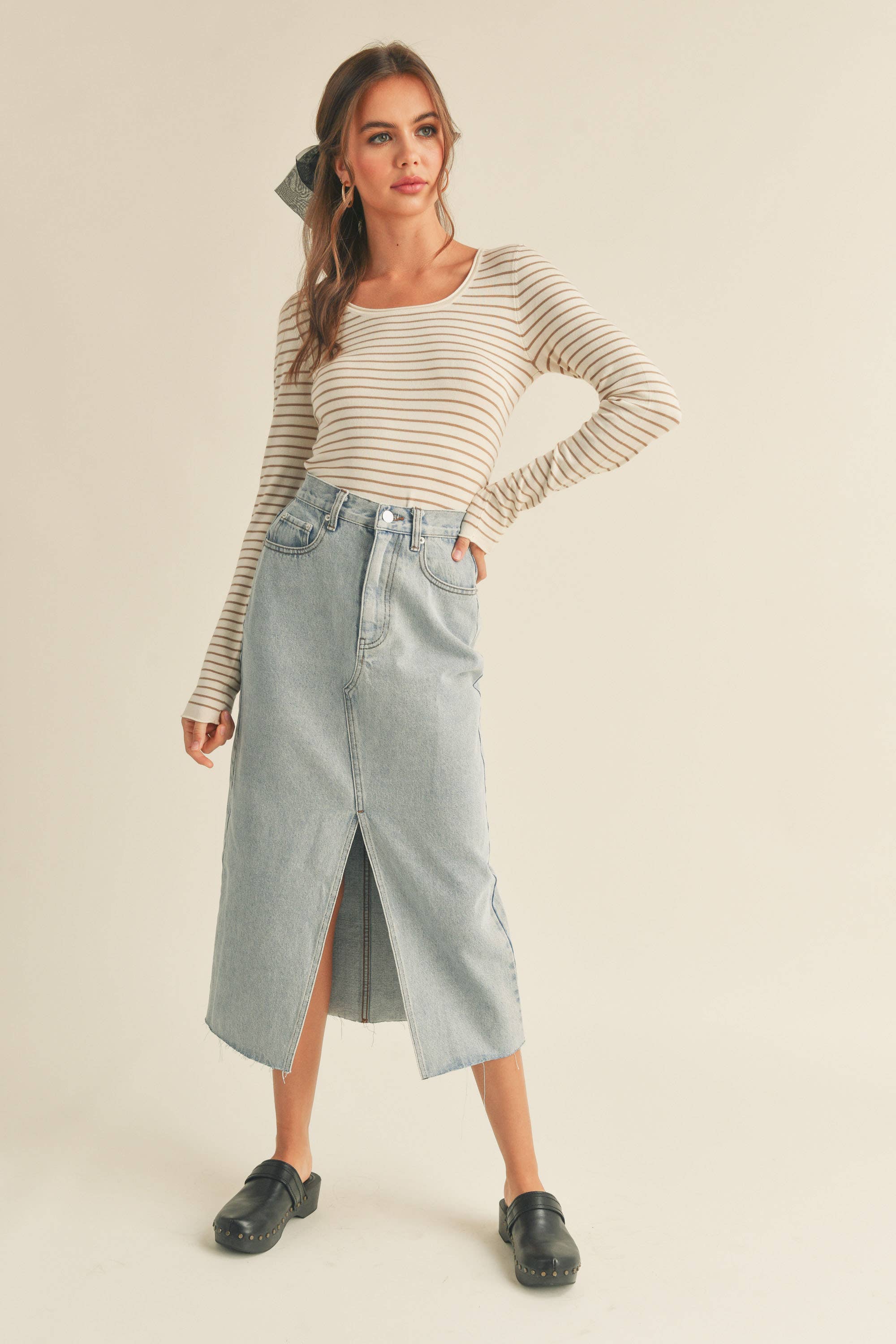 Denim Slit Front Skirt