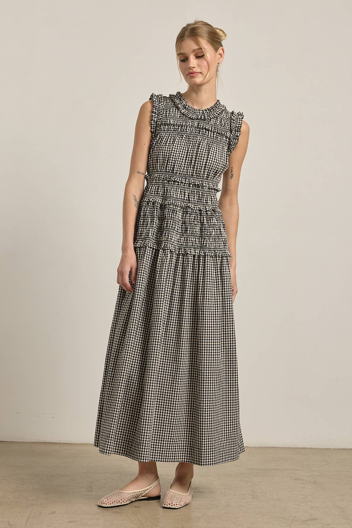 Smocked Gingham Maxi Dress