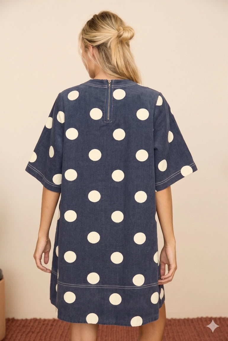 Polka Dot T-Shirt Mini Dress in Navy