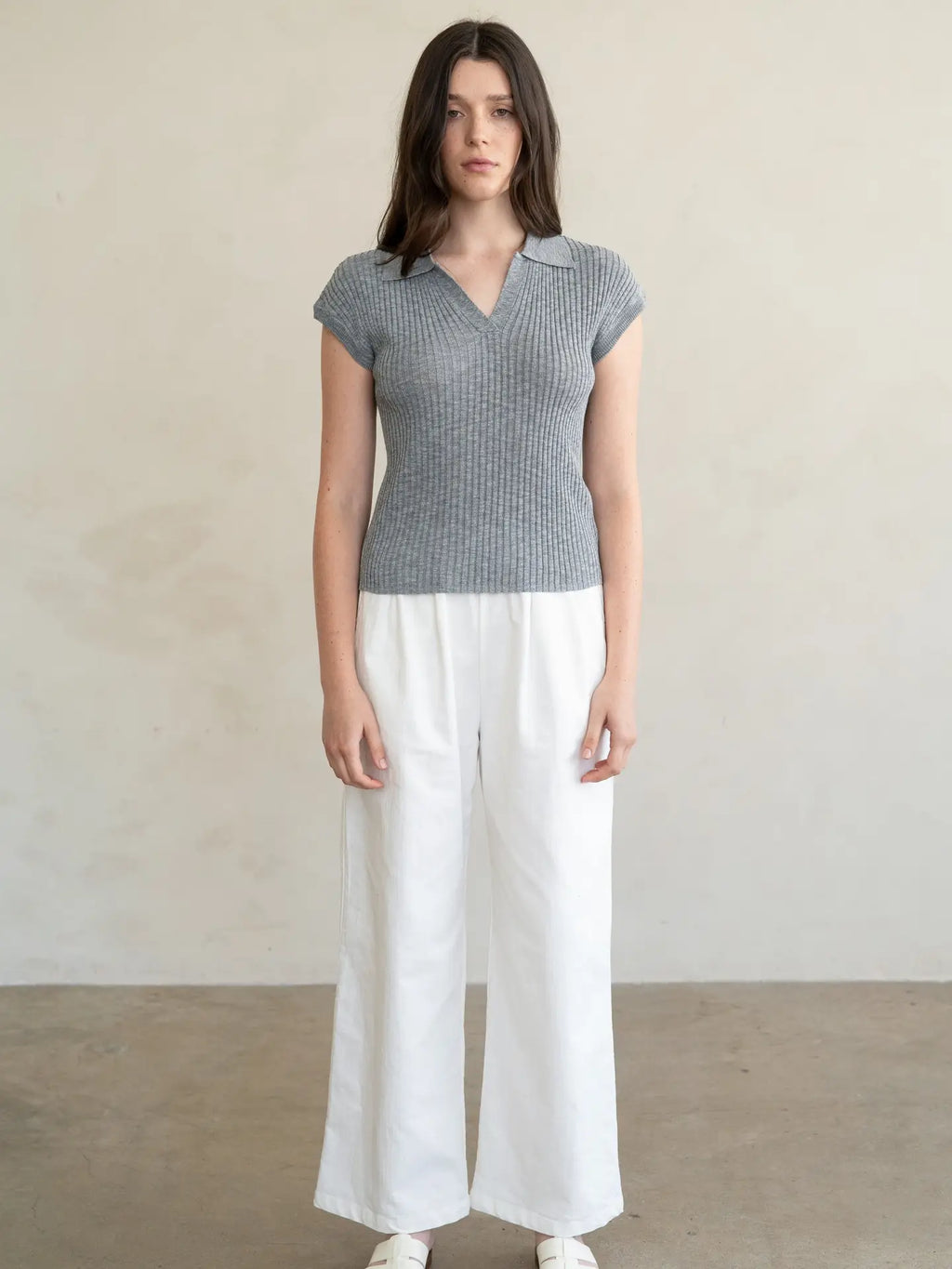 Ribbed Collared Knit Top