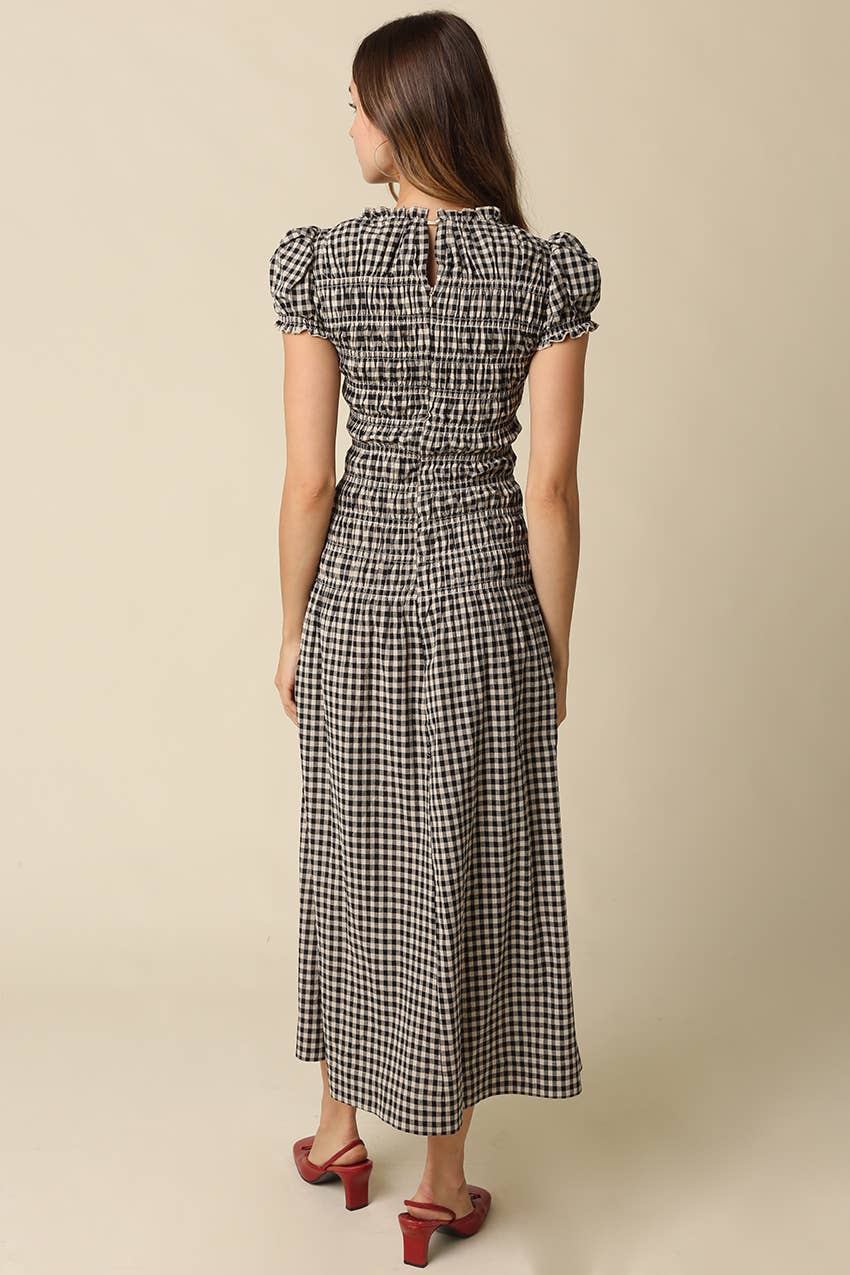 Sena Plaid Puff Sleeve Maxi Dress