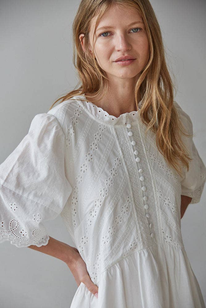 Embroidered Eyelet Mini Dress