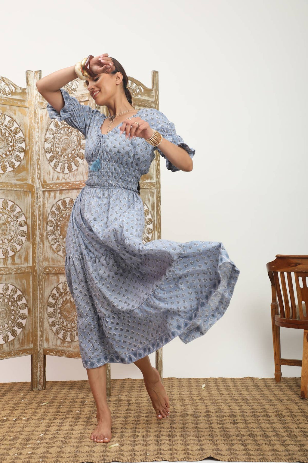 Puff Sleeve Sindhi Maxi Dress