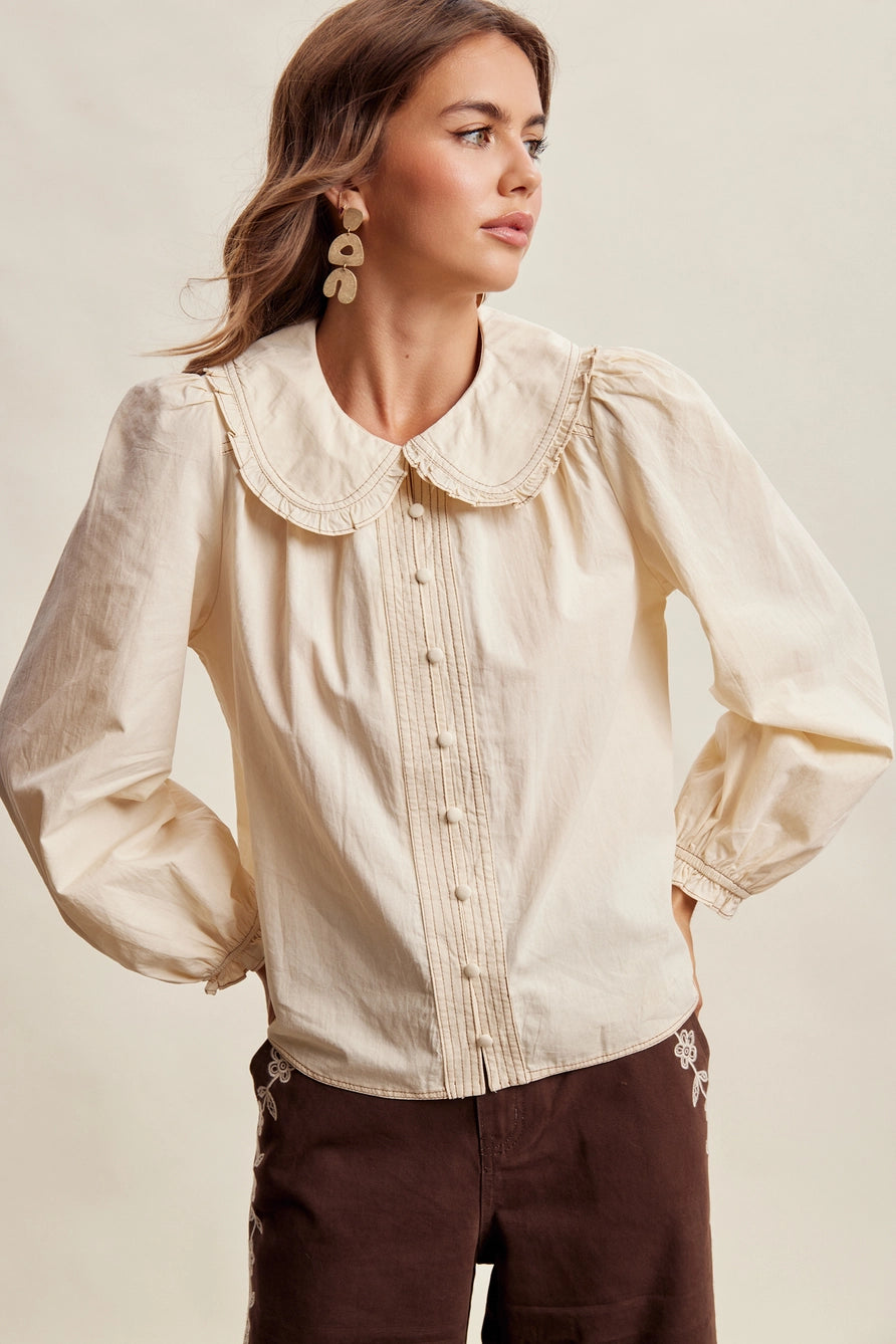 Contrast Stitch Ruffle Collar Blouse