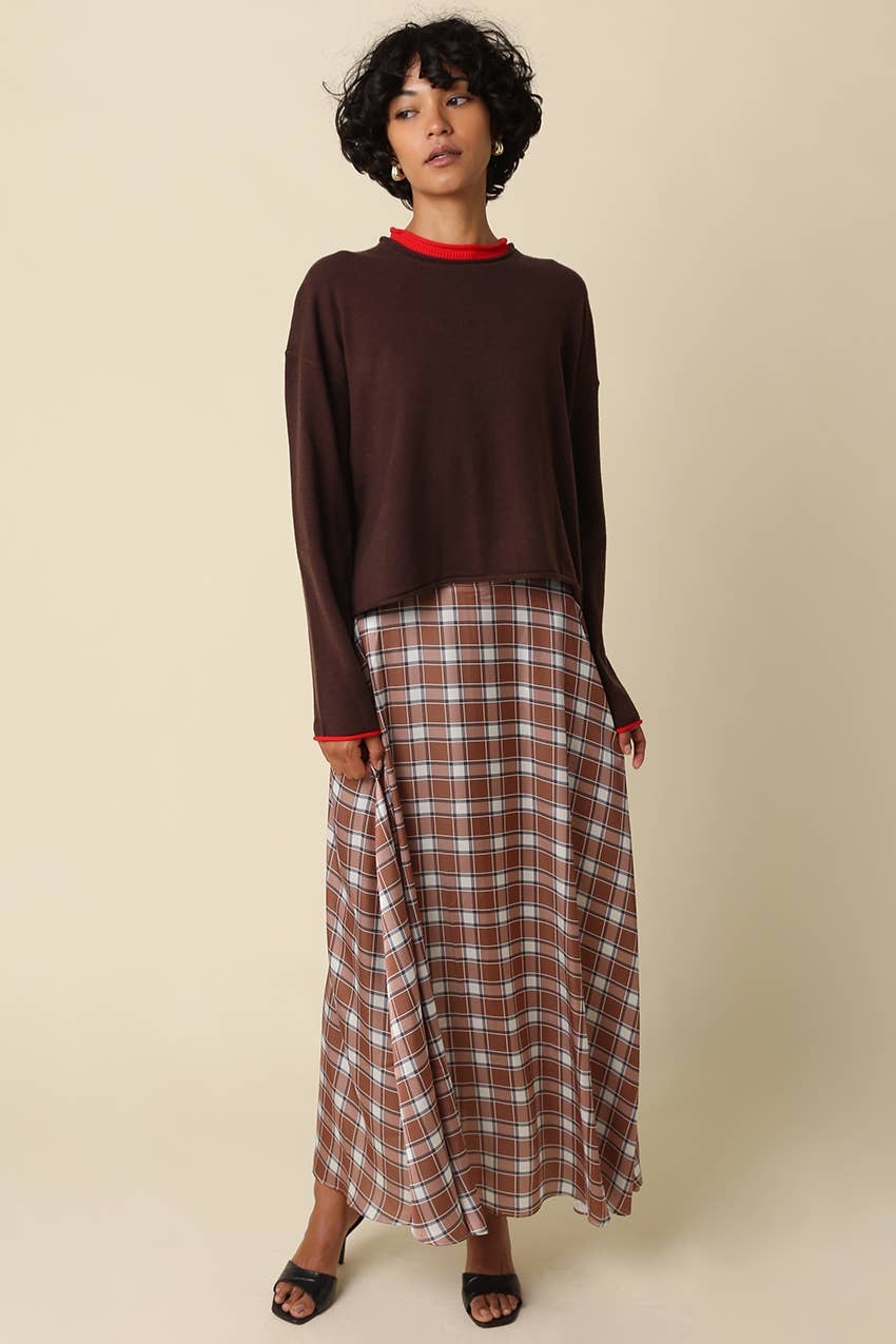Claire Plaid Bias Satin Maxi Skirt