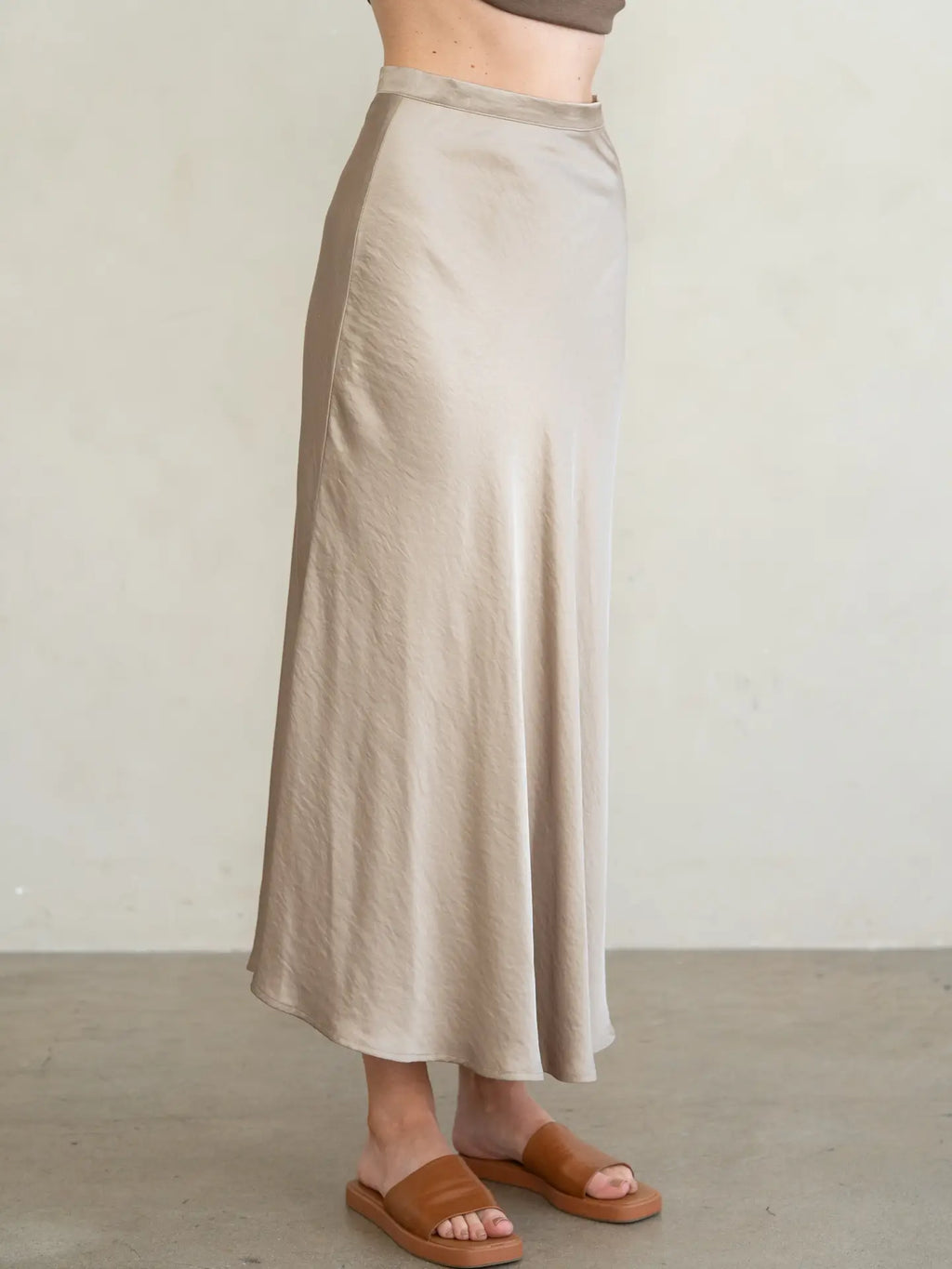 Soft Drape Satin Skirt in Latte