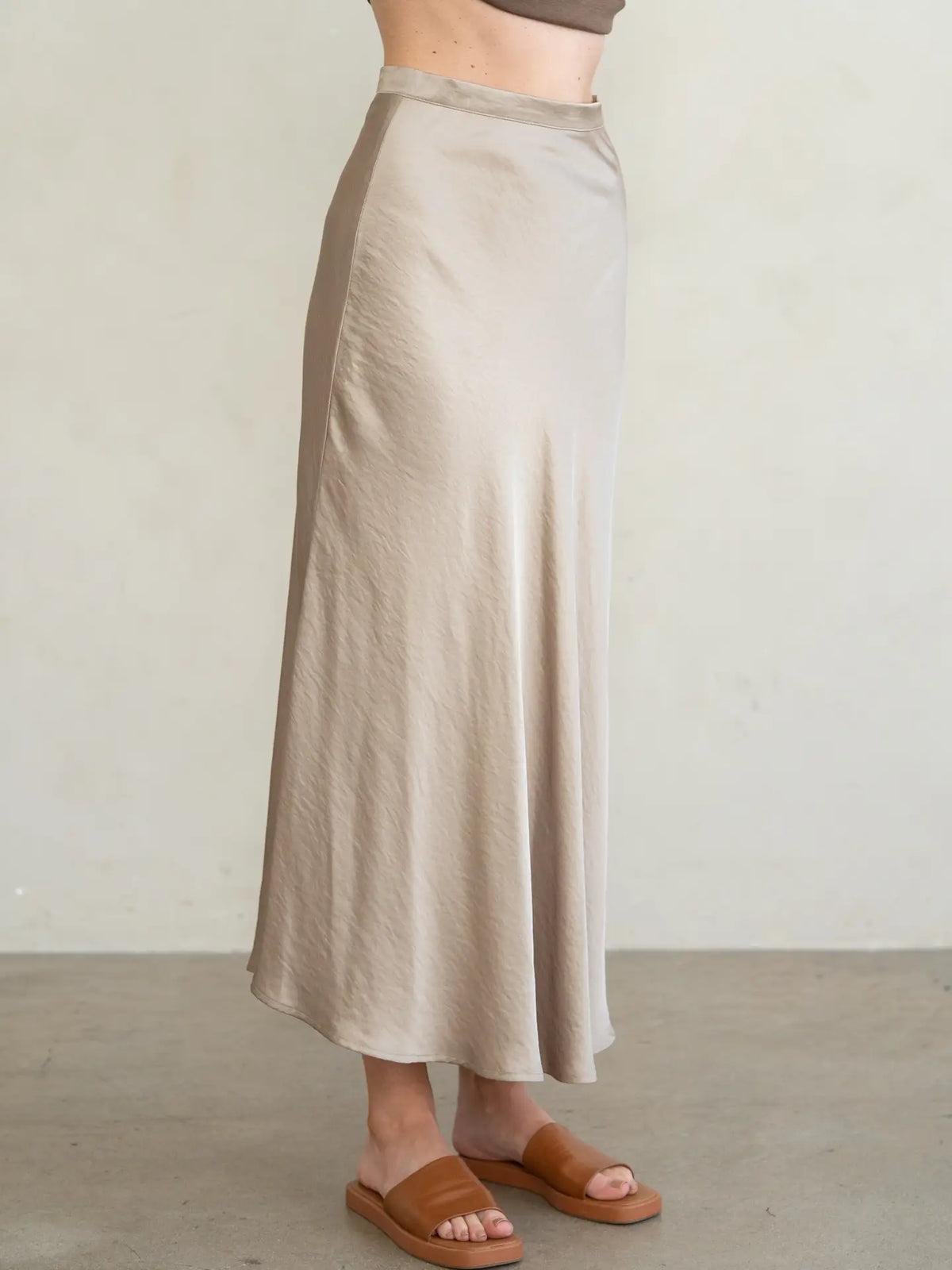 Soft Drape Satin Skirt in Latte