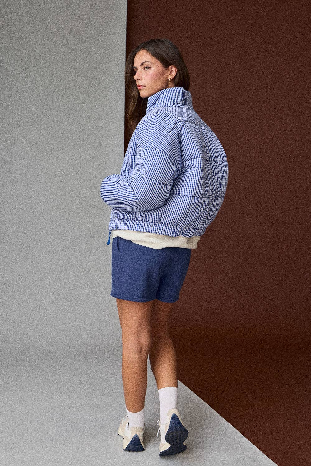 Gingham Zip Up Puffer Jacket