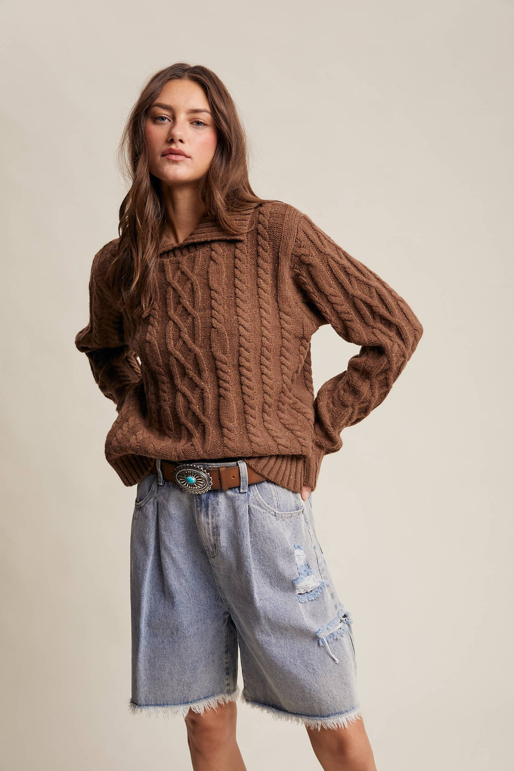 Collared Cable Knit Sweater
