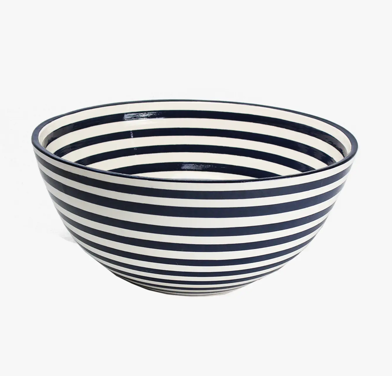 12" Handpainted Black Stripe Large Deep Bowl