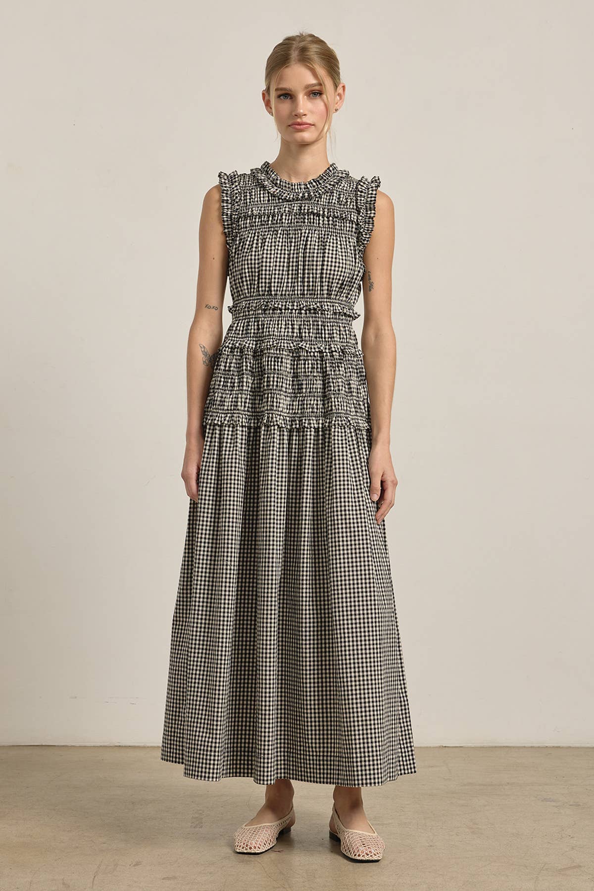 Smocked Gingham Maxi Dress