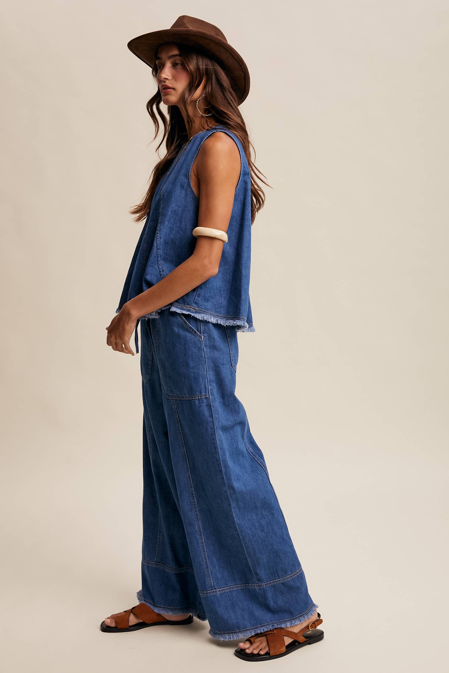Washed Denim Tank & Wide-Leg Pants Set