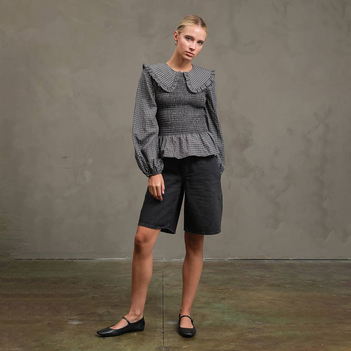 Check Blouse with Peter Pan Collar