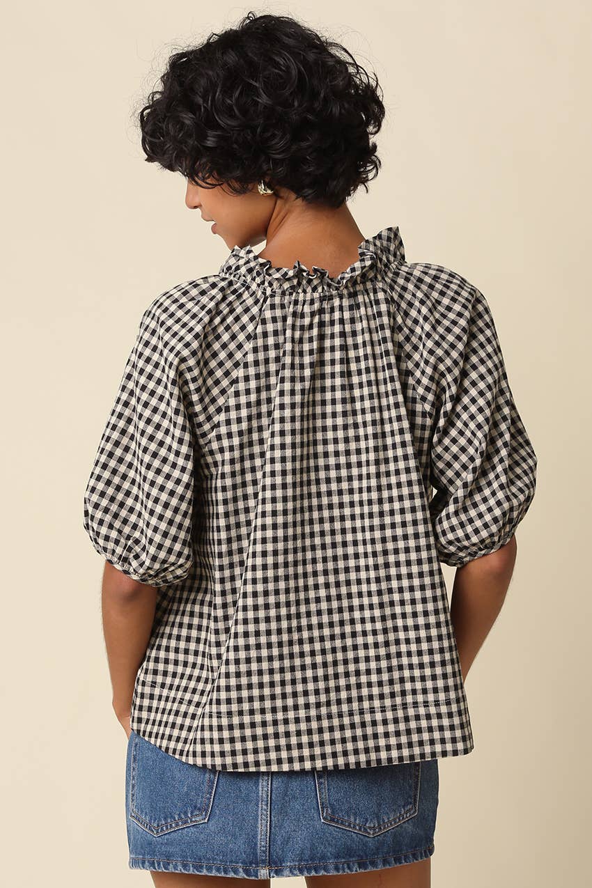 Alex Gingham Split Neck Blouse