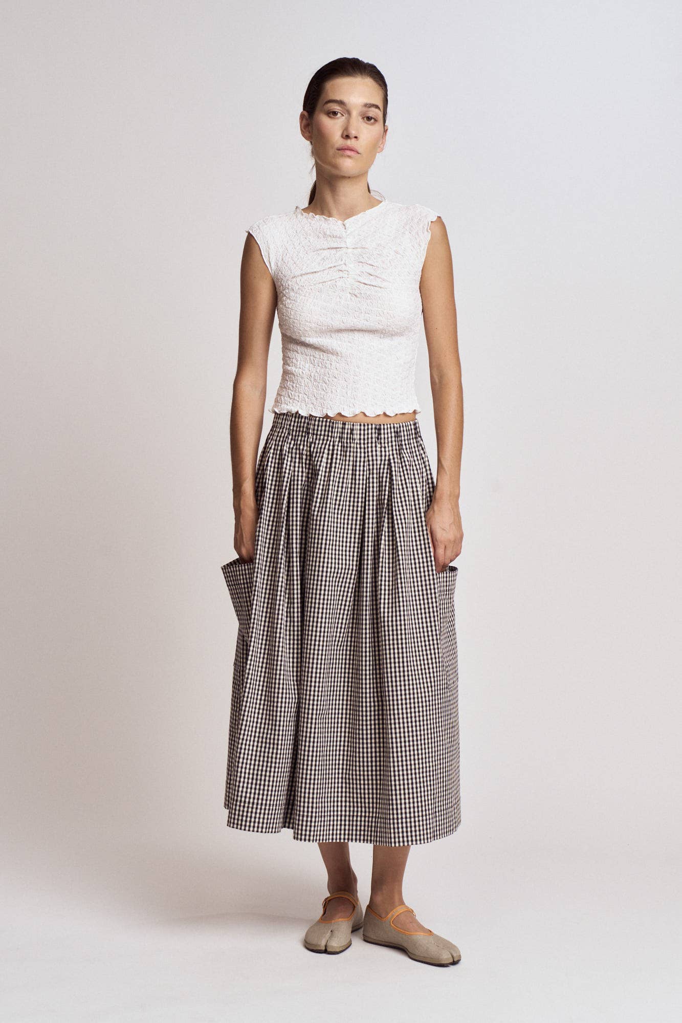 Pleat Waist Gingham Skirt