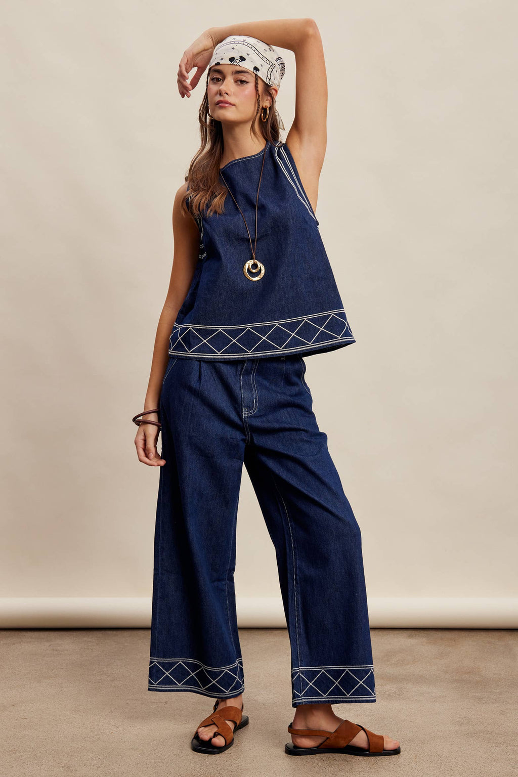 Denim Tank & Pants Set in Washed Indigo