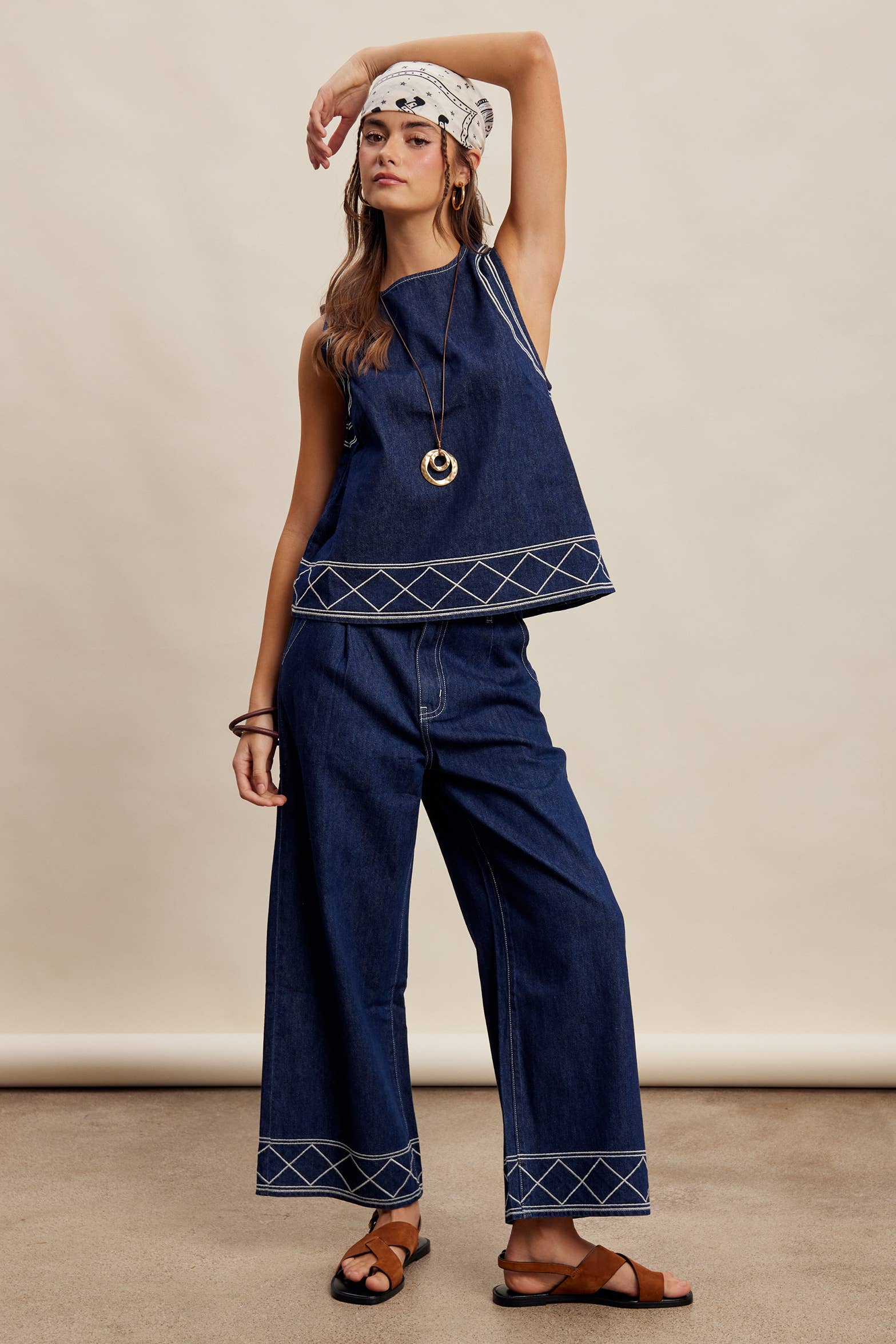 Denim Tank & Pants Set in Washed Indigo