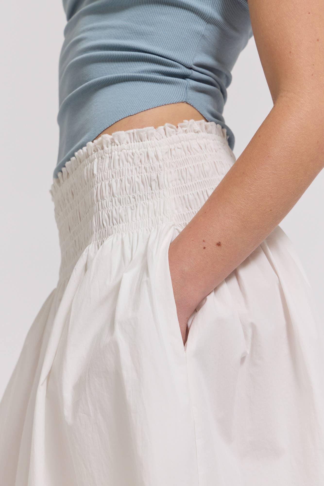 Eyelet Trim Smocking Waist Skirt