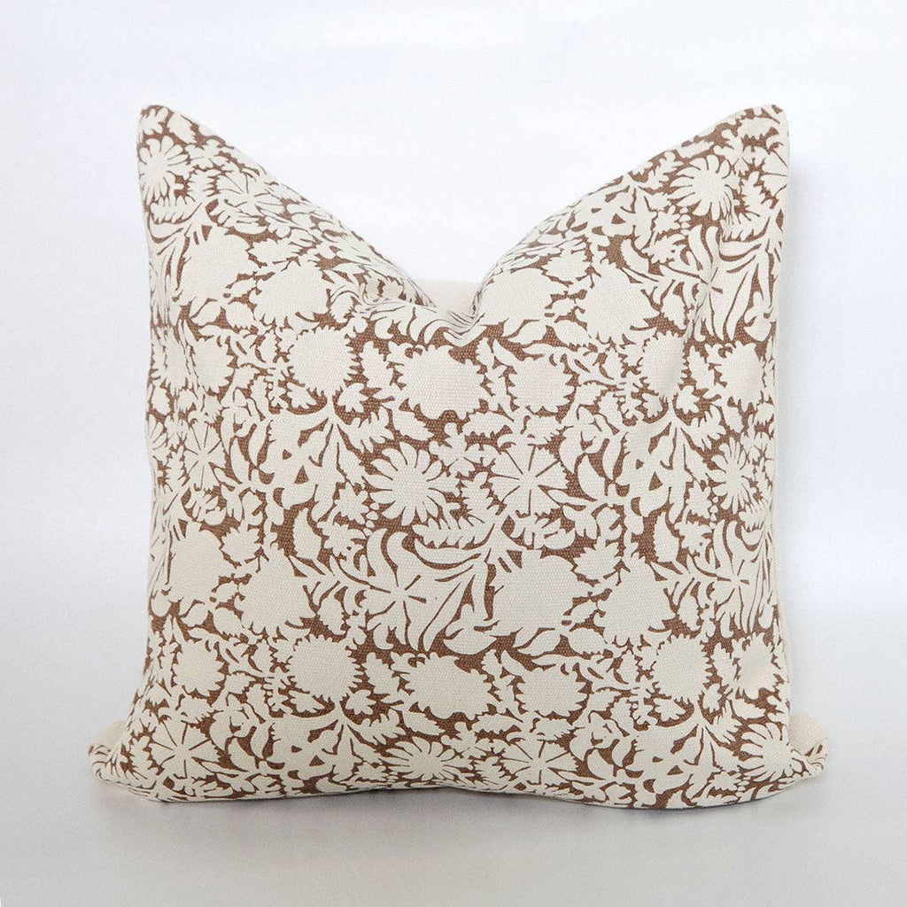 Signature Floral Cotton Pillow Cover in Brown